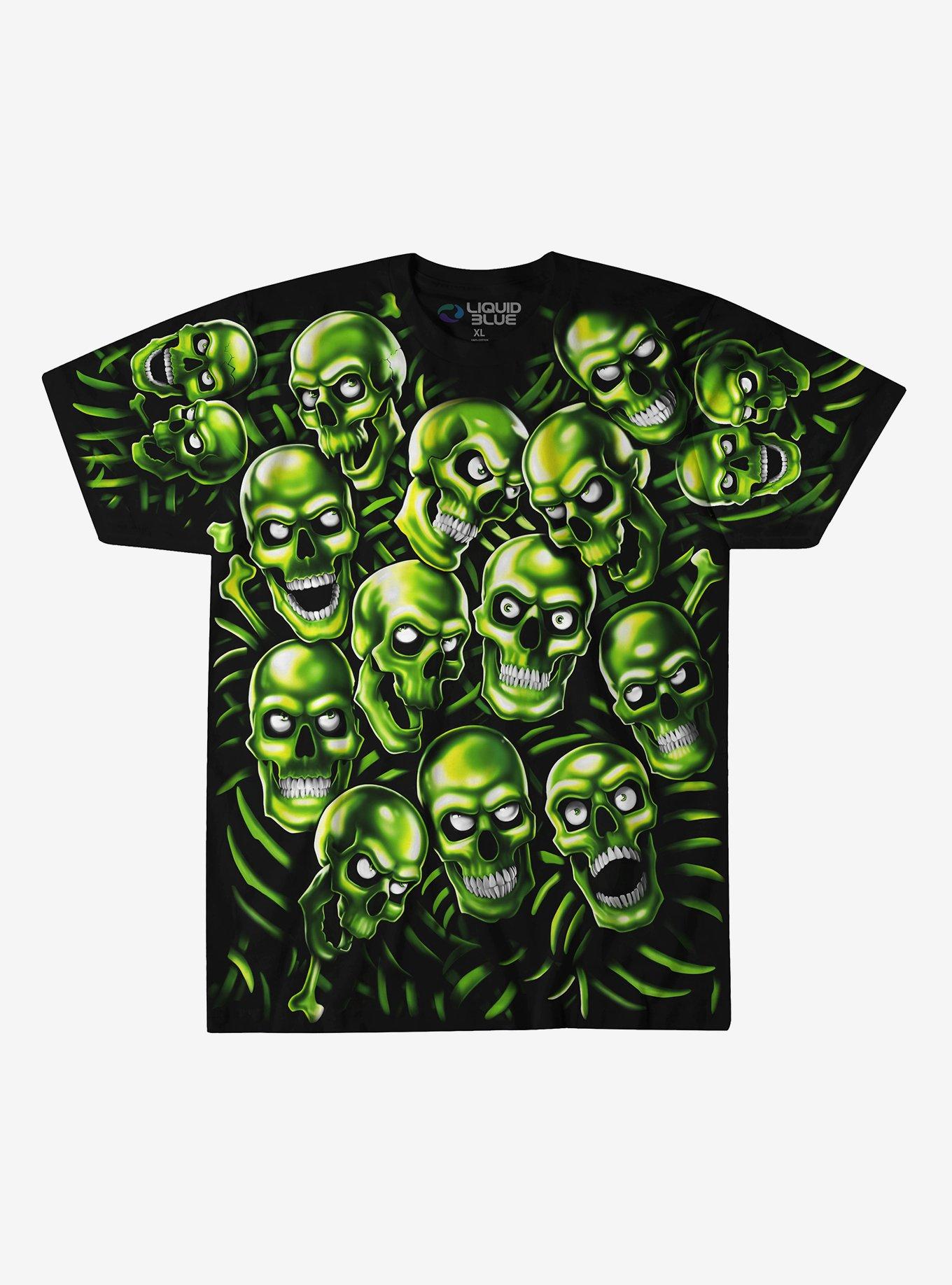 Liquid Blue Green Skull Pile T Shirt Hot Topic