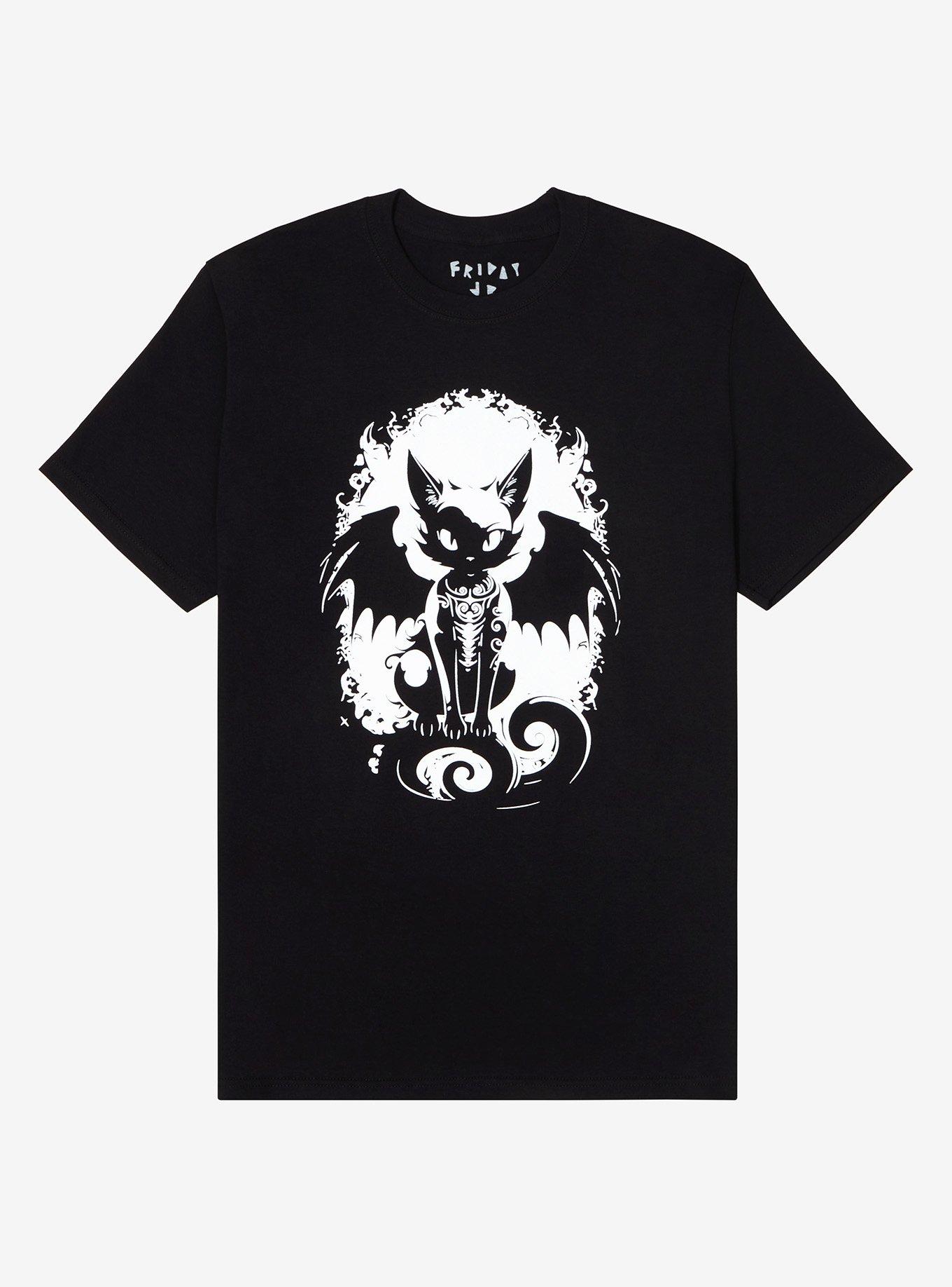 Winged Cat Glow-In-The-Dark T-Shirt By Friday Jr, BLACK, hi-res