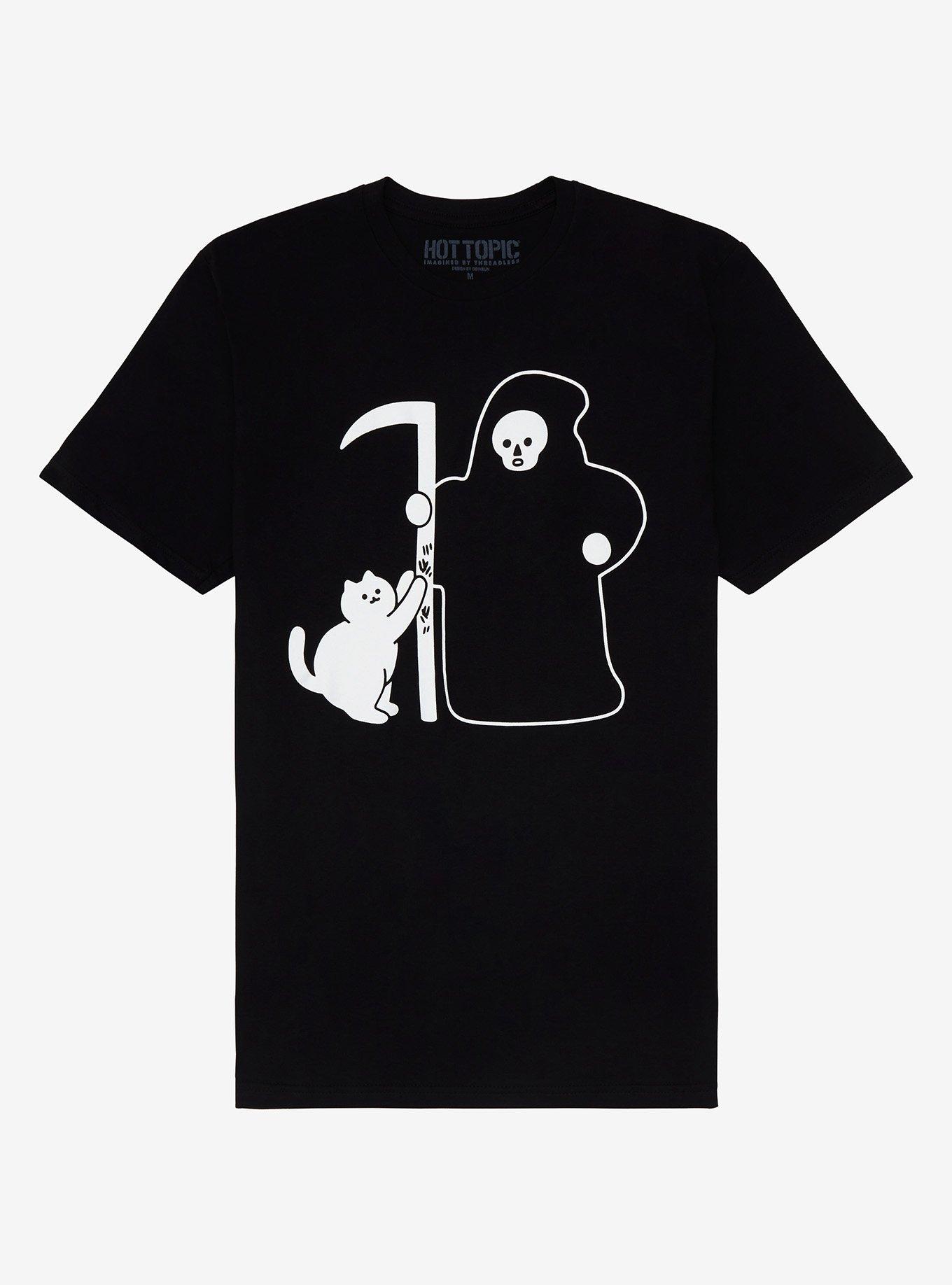 Grim Reaper Cat Scythe T-Shirt By Obinsun, BLACK, hi-res