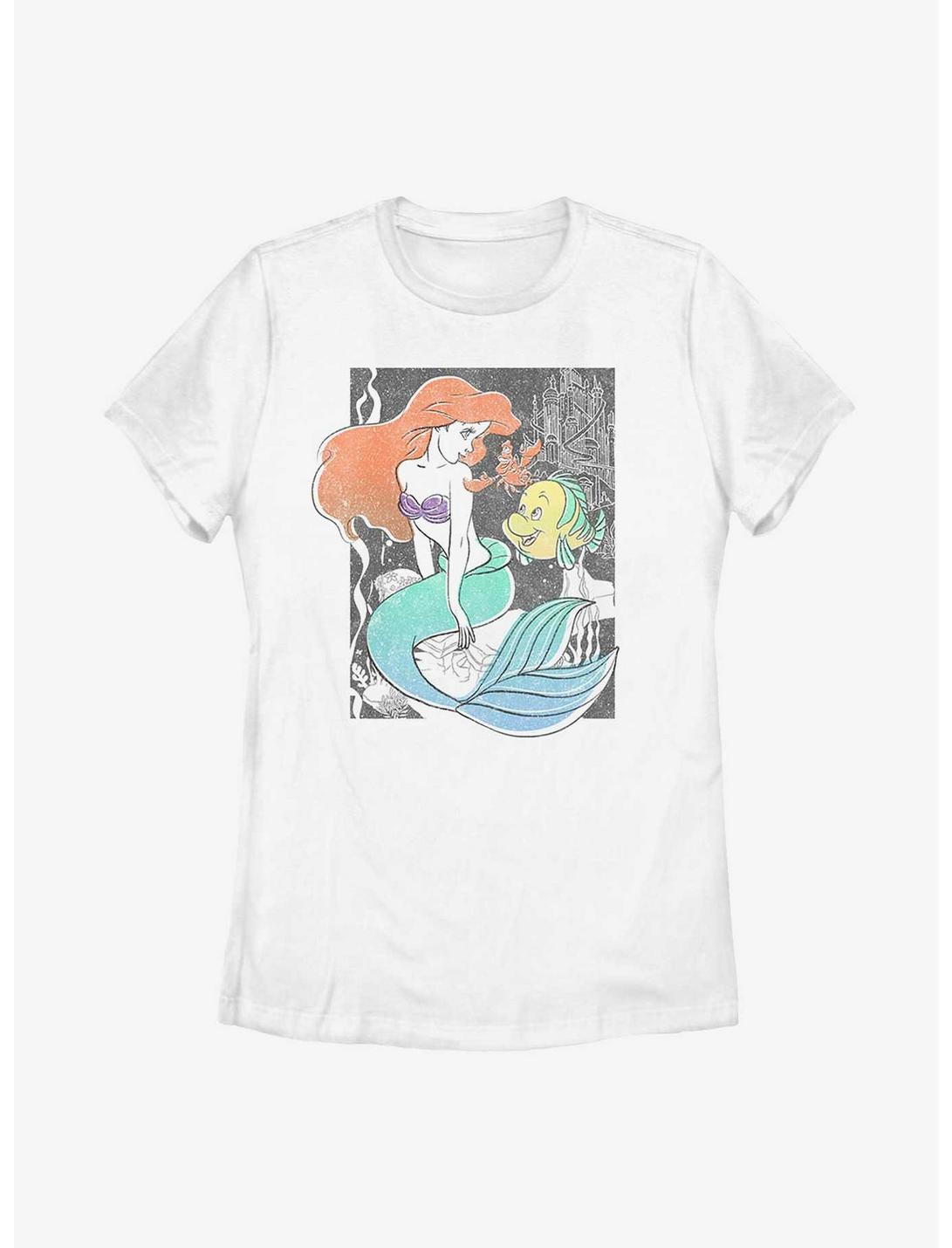 Disney The Little Mermaid Ariel and Flounder Poster Womens T-Shirt, WHITE, hi-res
