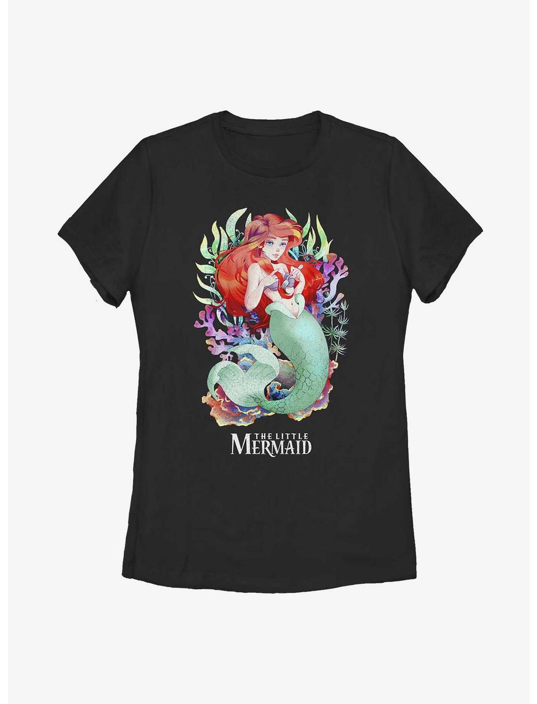 Disney The Little Mermaid Anime Style Water Color Ariel Womens T-Shirt, BLACK, hi-res