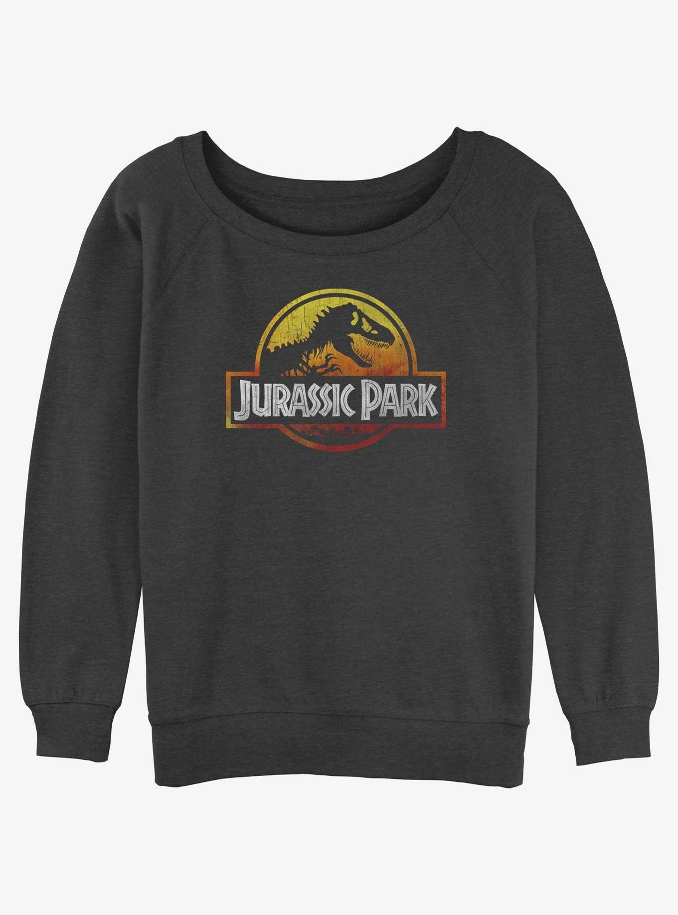 Jurassic Park Firey Logo Girls Slouchy Sweatshirt, CHAR HTR, hi-res