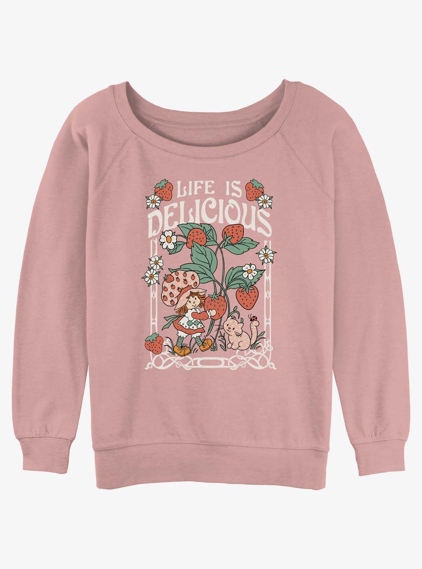 Strawberry Shortcake Life Is Delicious Poster Girls Slouchy Sweatshirt, , hi-res