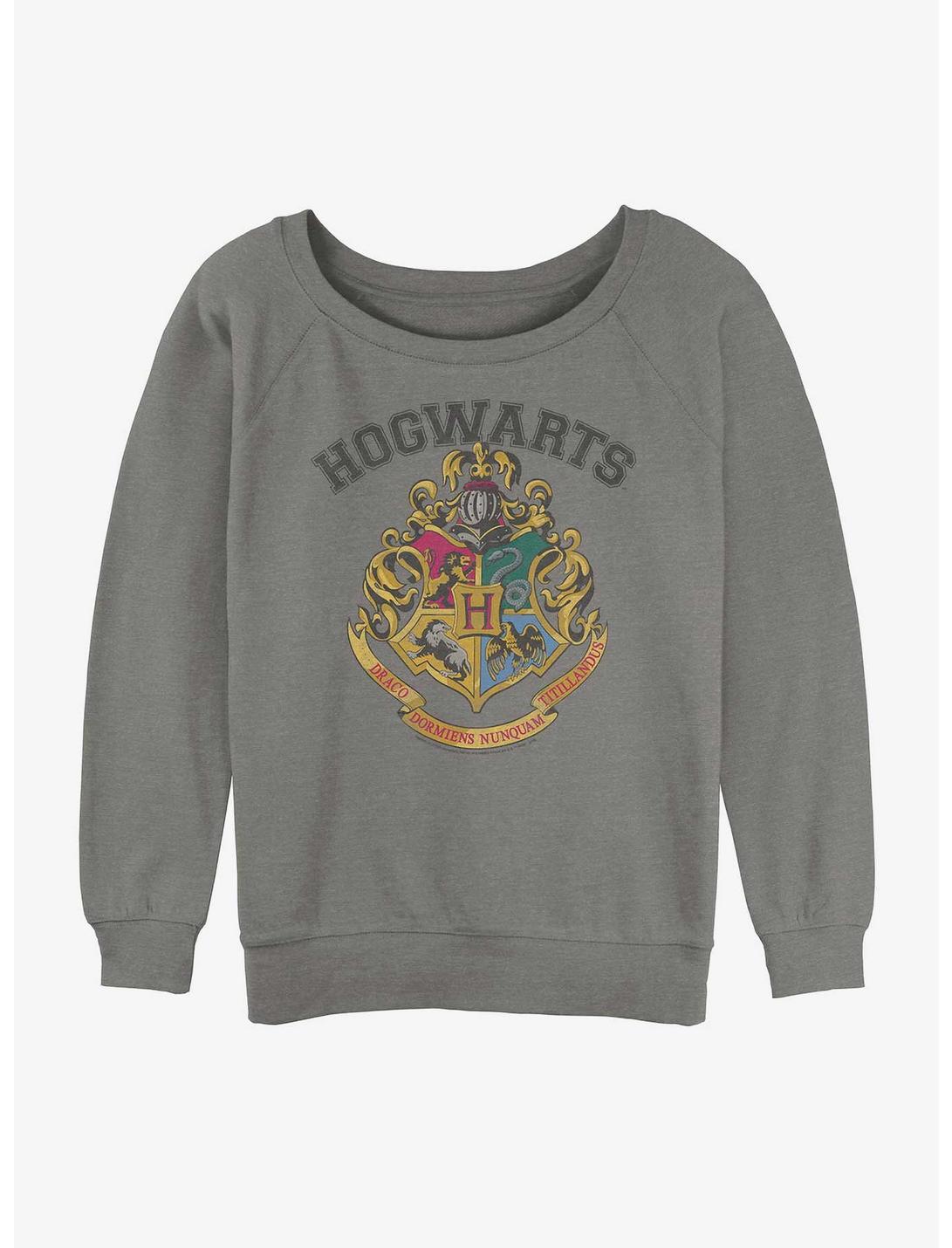 Harry Potter Hogwarts School Crest Girls Slouchy Sweatshirt, GRAY HTR, hi-res