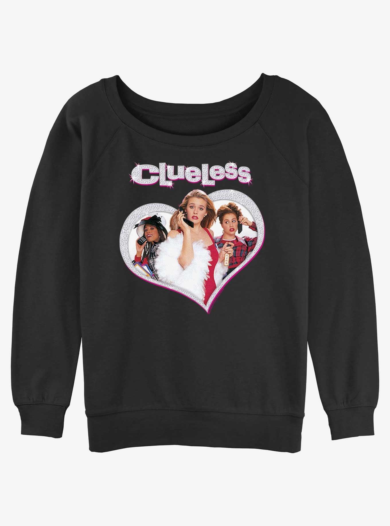 Clueless Teen Heart Girls Slouchy Sweatshirt, BLACK, hi-res