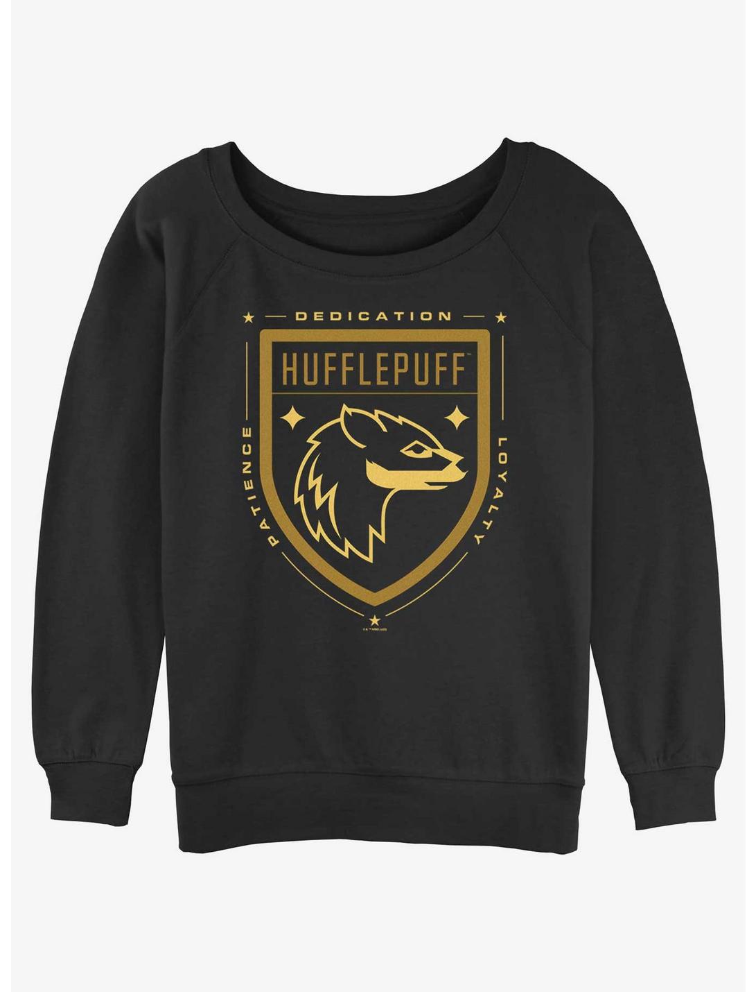 Harry Potter Hufflepuff Crest Girls Slouchy Sweatshirt, BLACK, hi-res