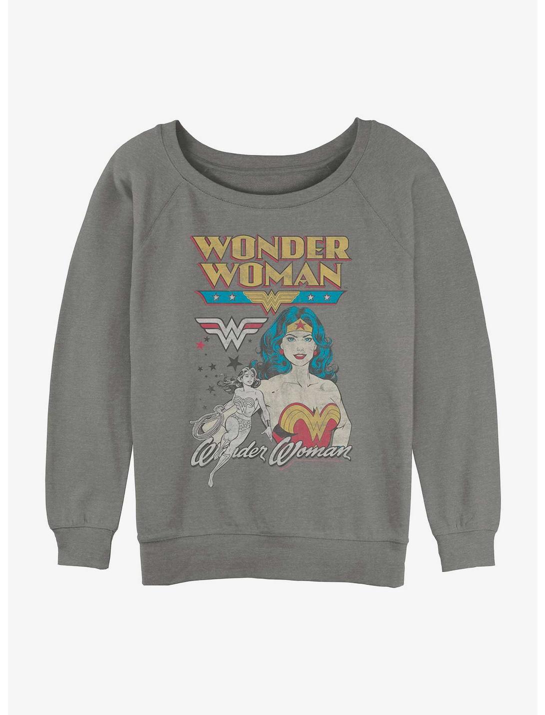 DC Comics Wonder Woman Vintage Wonder Girls Slouchy Sweatshirt, GRAY HTR, hi-res