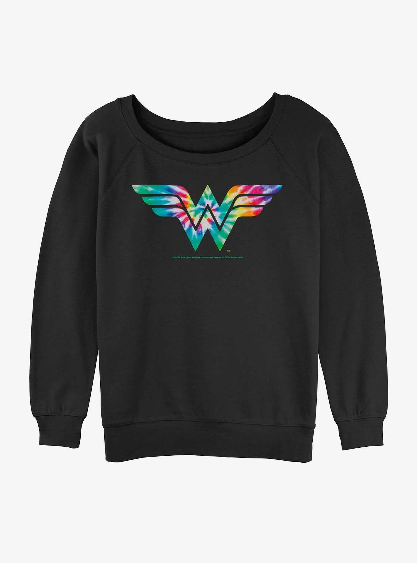 DC Comics Wonder Woman Tie-Dye Logo Girls Slouchy Sweatshirt - BLACK