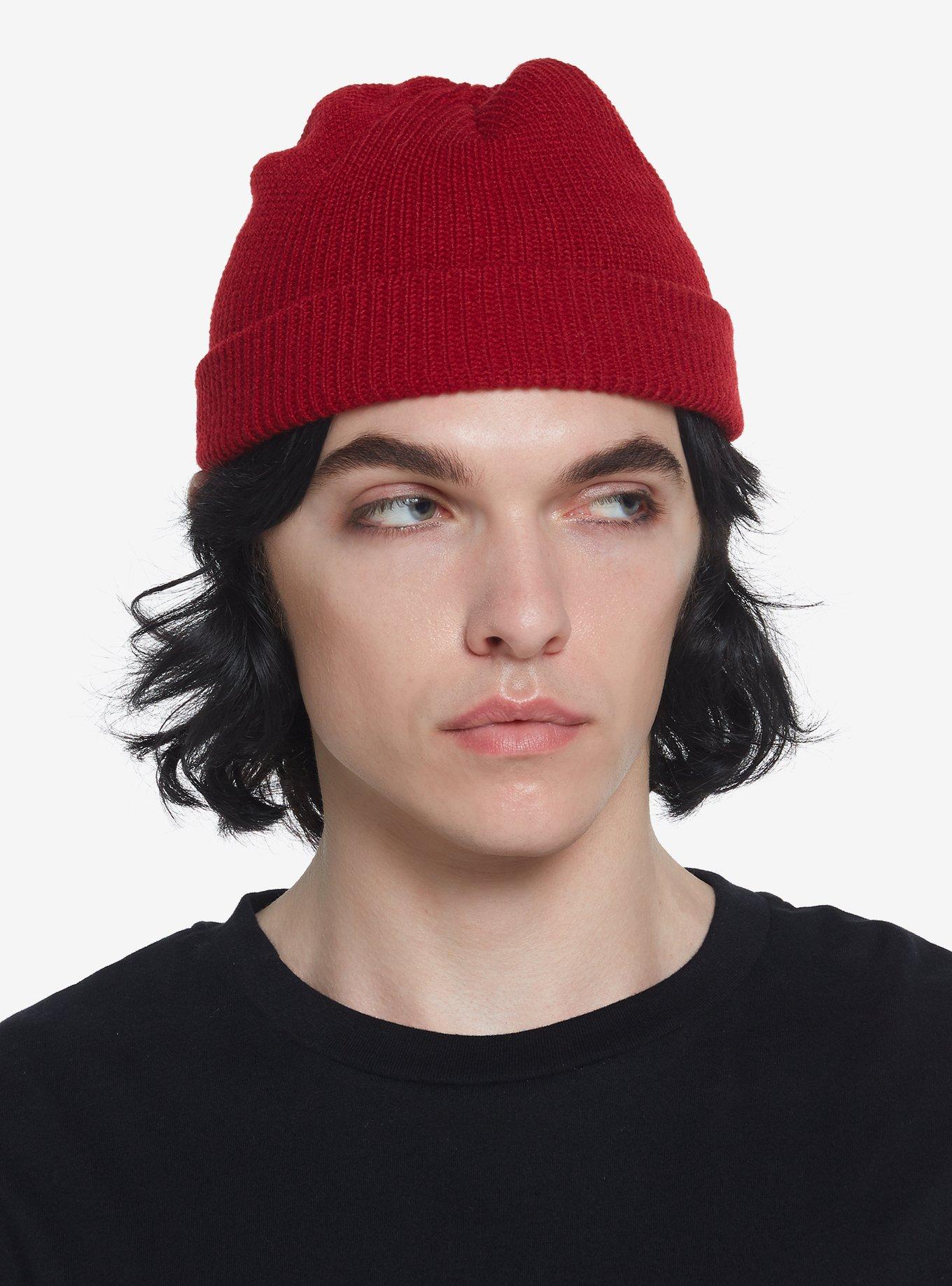Burgundy Short Knit Beanie, , hi-res