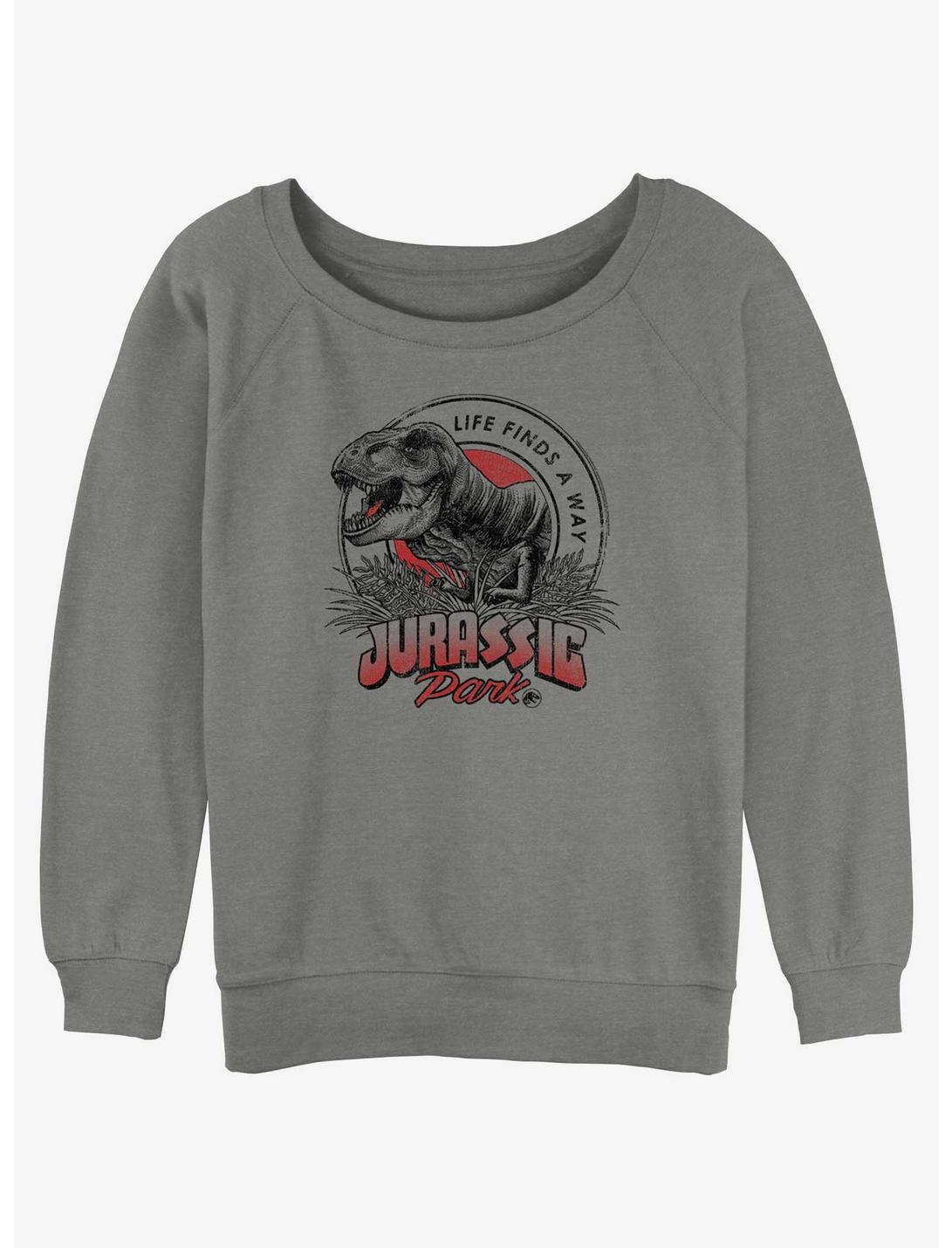 Jurassic Park T-Rex Logo Womens Slouchy Sweatshirt, GRAY HTR, hi-res
