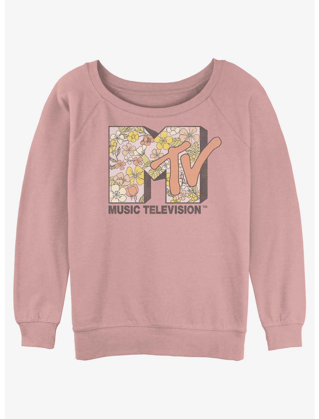 MTV Floral Logo Womens Slouchy Sweatshirt, DESERTPNK, hi-res