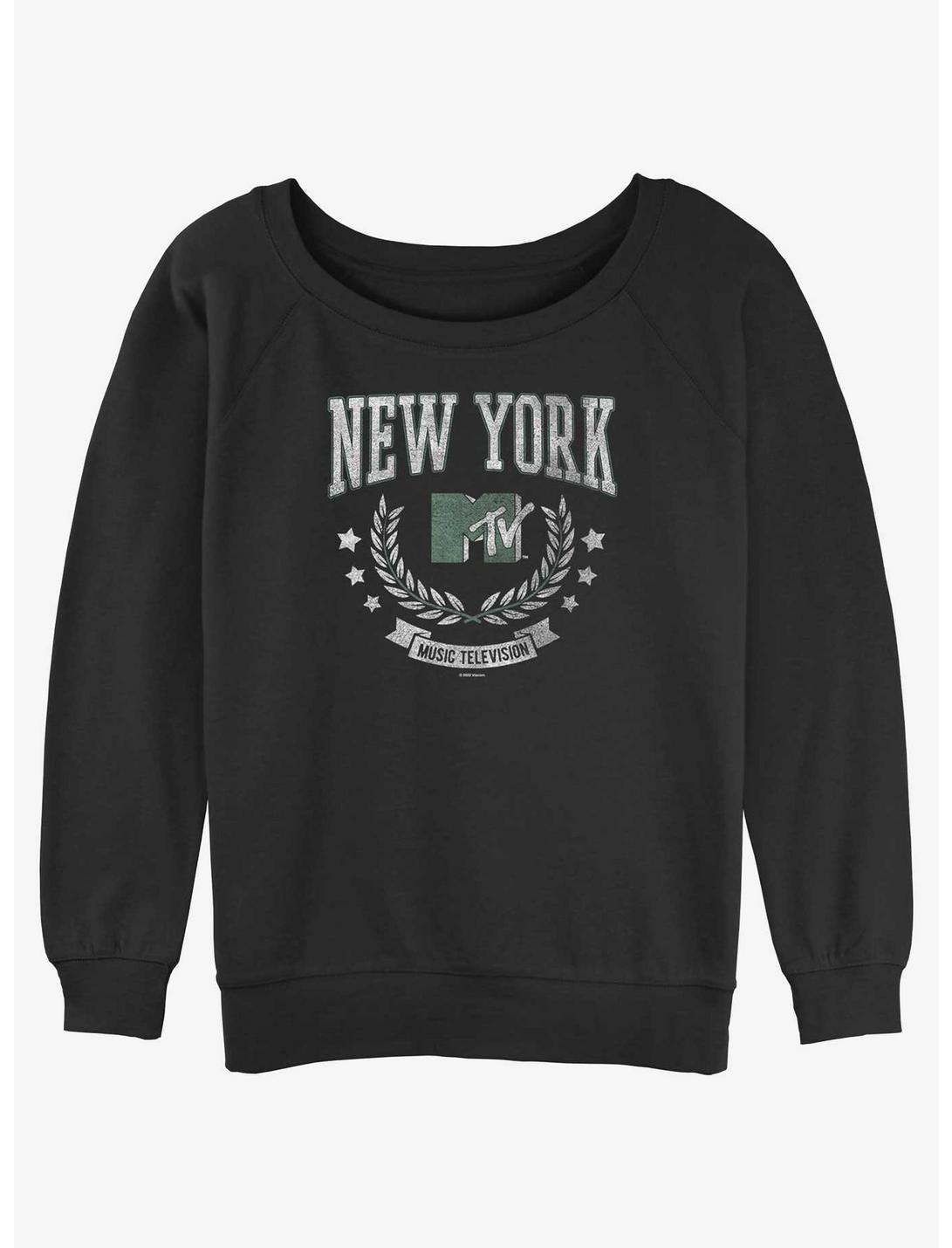 MTV New York Collegiate Logo Womens Slouchy Sweatshirt, BLACK, hi-res