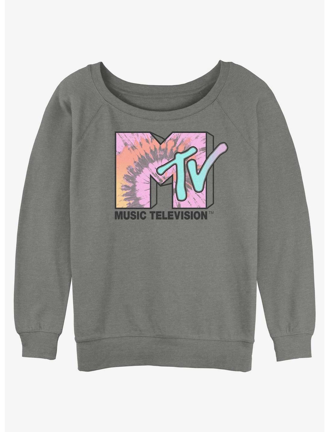 MTV Tie-Dye Logo Womens Slouchy Sweatshirt, GRAY HTR, hi-res