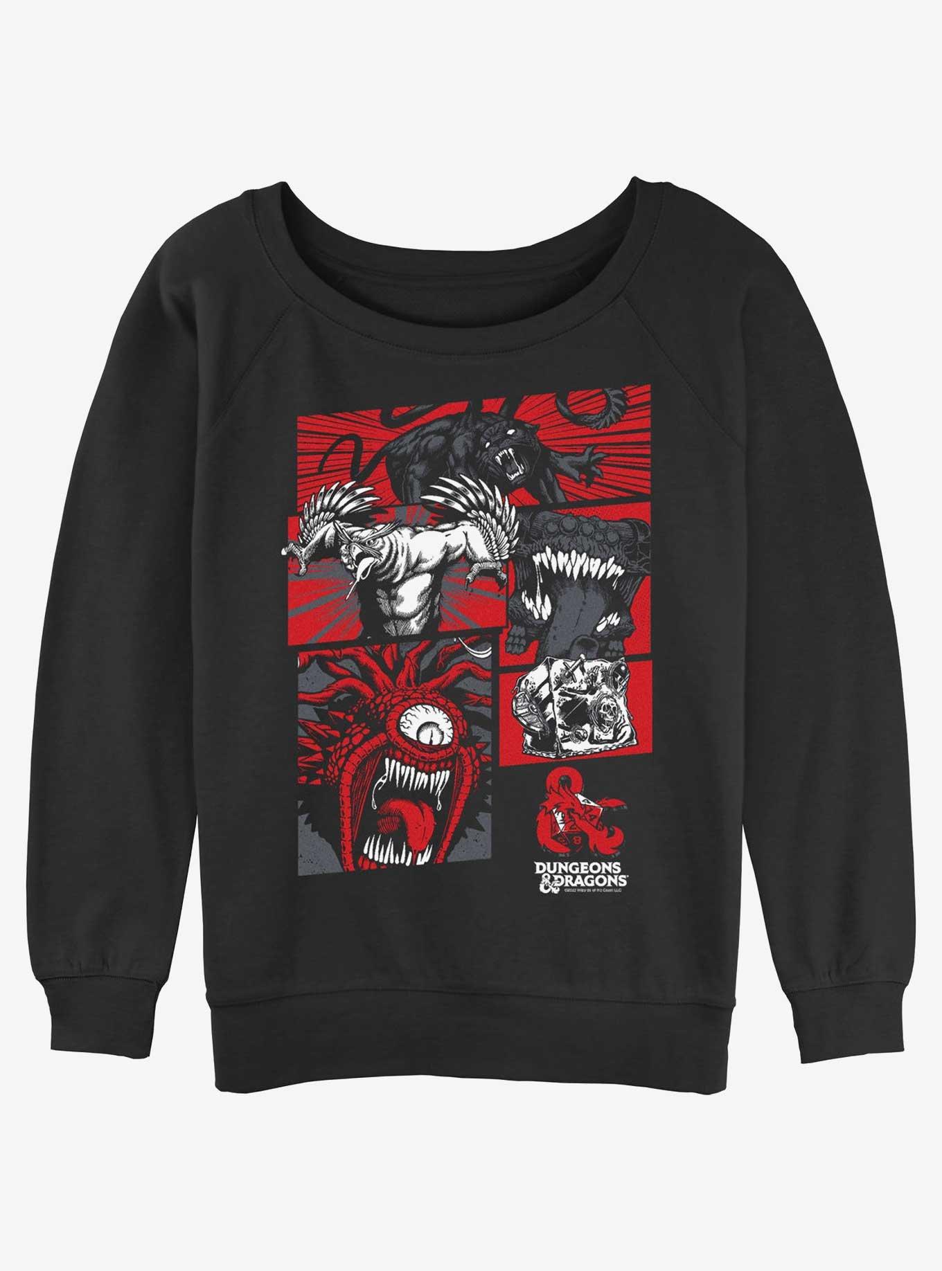 Dungeons & Dragons Monsters Comic Panels Womens Slouchy Sweatshirt, BLACK, hi-res