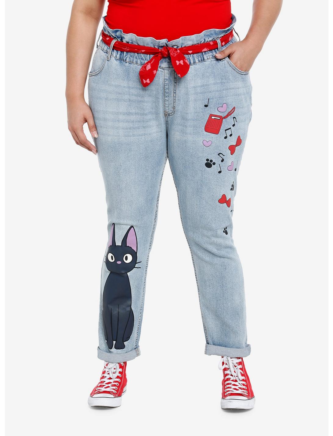 Her Universe Studio Ghibli Kiki's Delivery Service Jiji Paperbag Jeans Plus Size, LIGHT WASH, hi-res