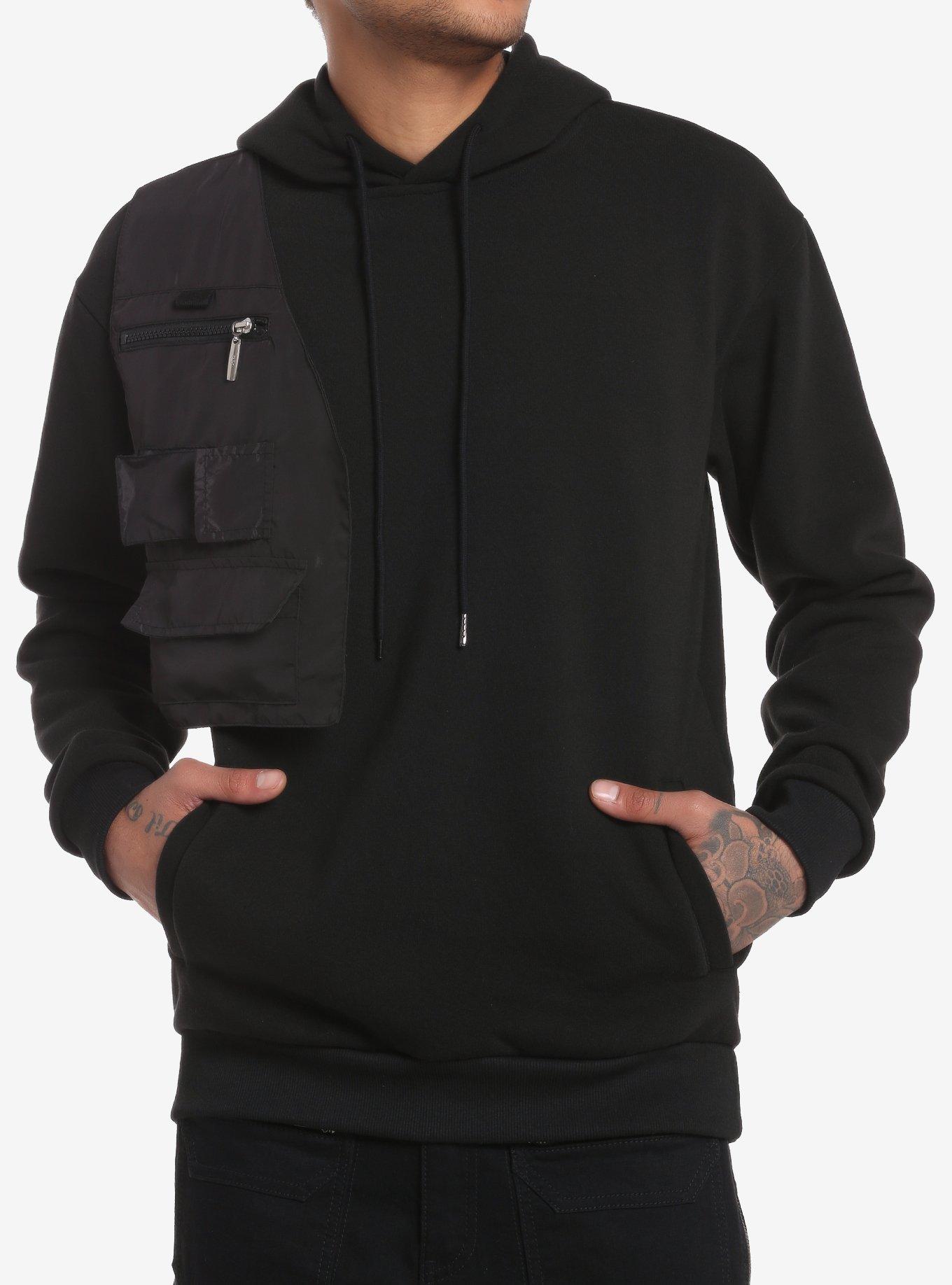 Black Shoulder Harness Hoodie, BLACK, hi-res