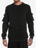 Black Ribbed Pockets Sweatshirt, BLACK, hi-res