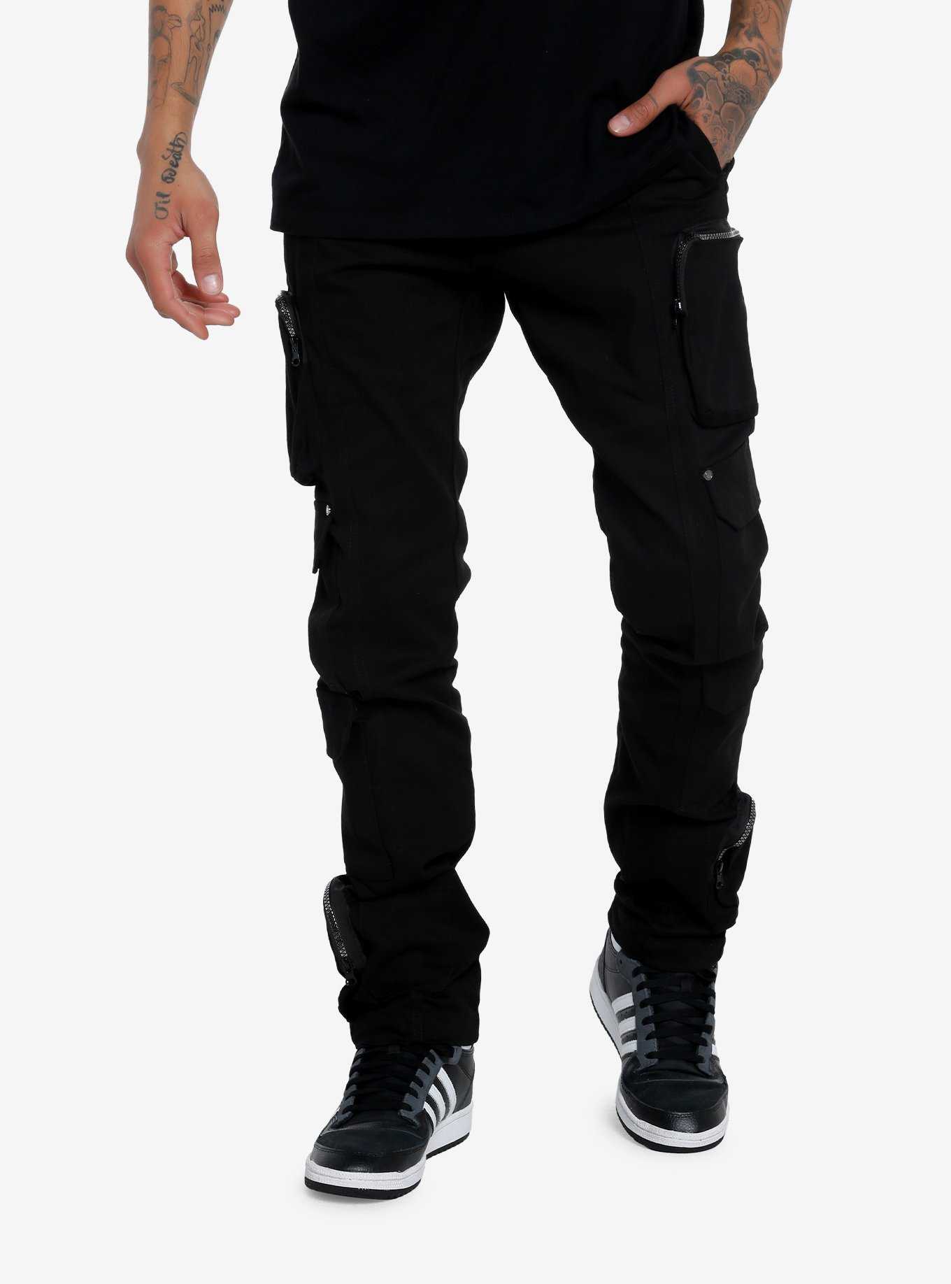 Black Chains & Studs Straight Leg Cargo Pants