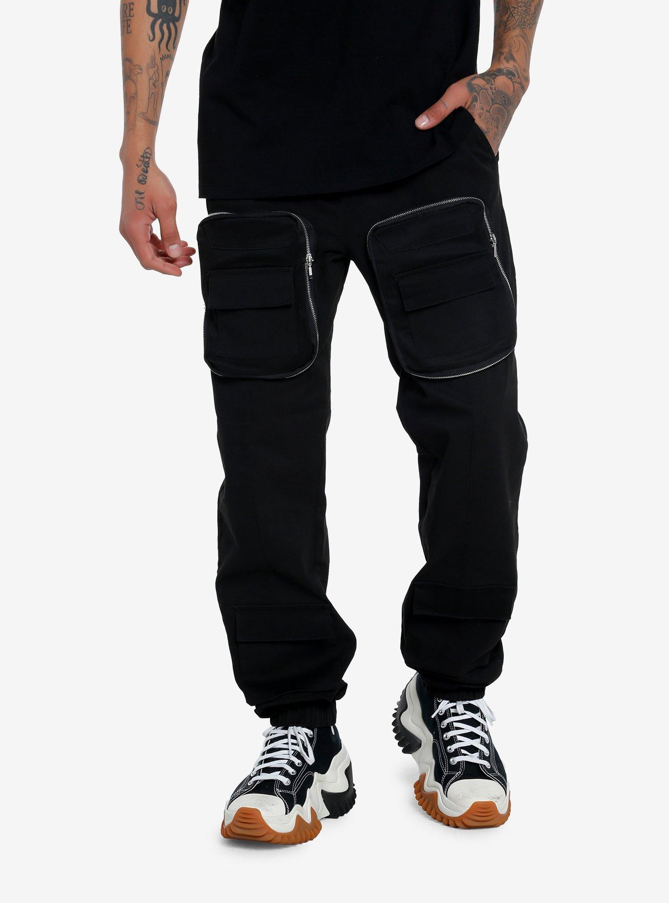 Black Multi-Pocket Cargo Jogger Pants, BLACK, hi-res
