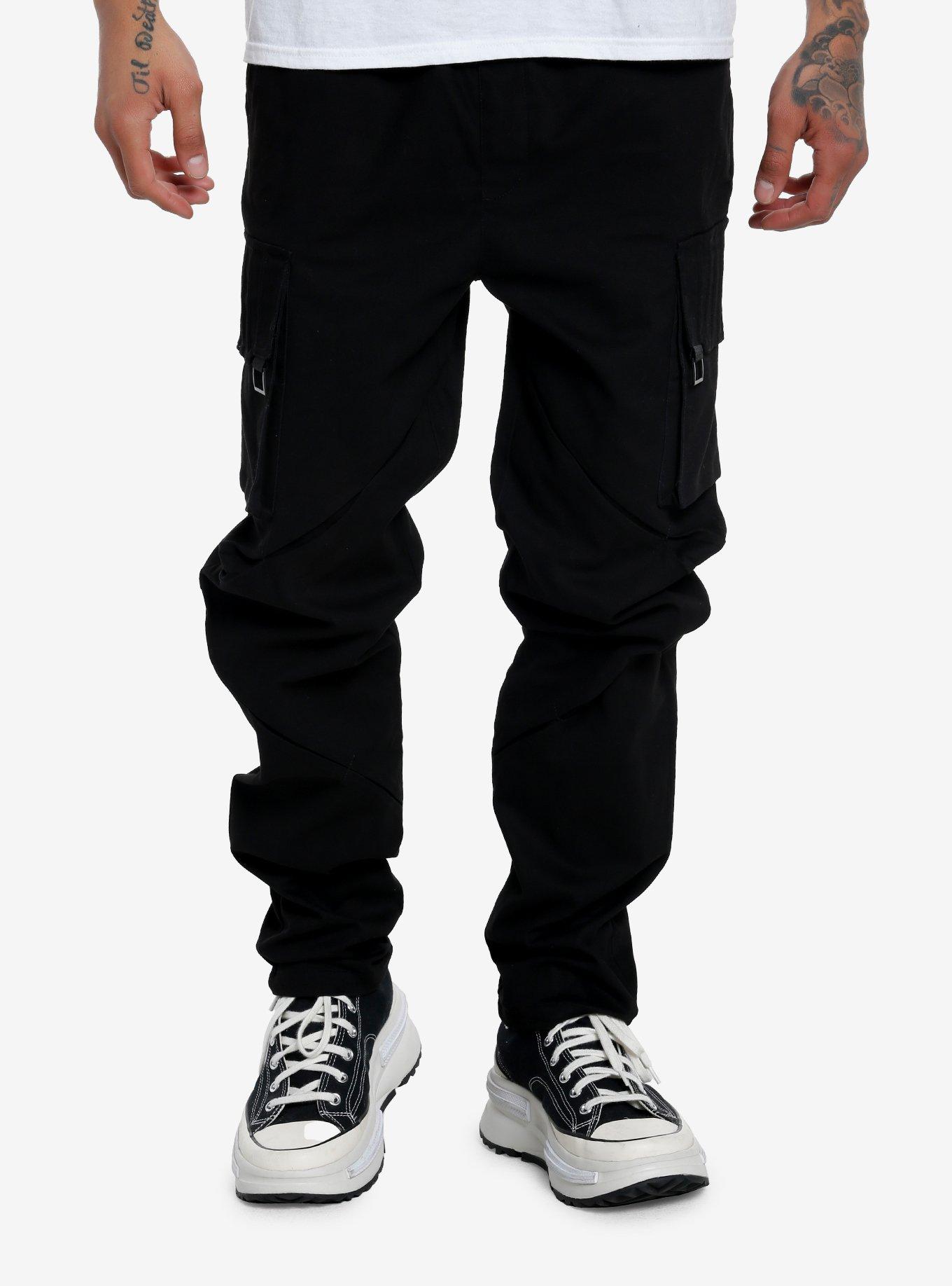 Black Stitched Cargo Pants, , hi-res