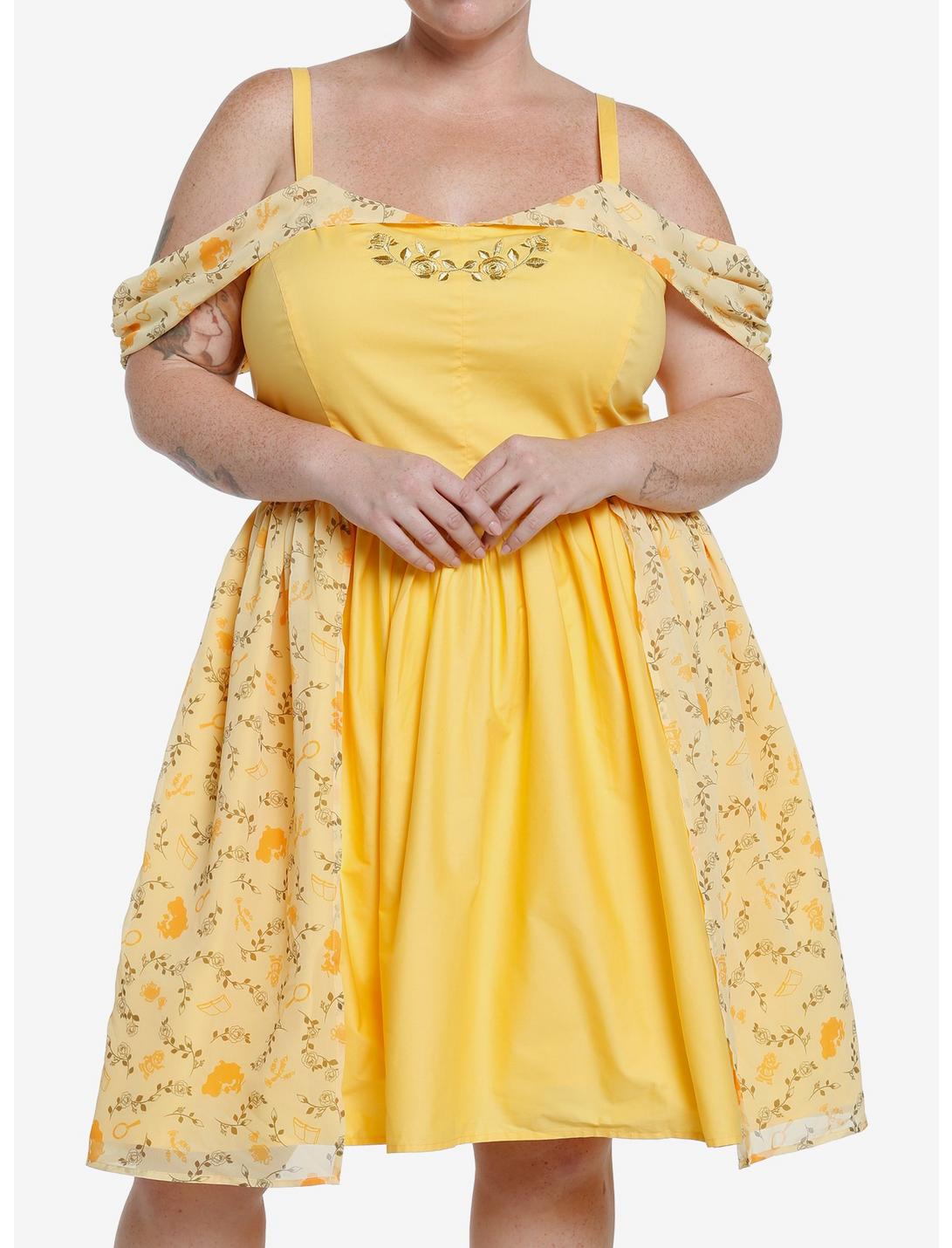 Her Universe Disney Beauty And The Beast Belle Cold Shoulder Dress Plus Size, BANANA YELLOW, hi-res