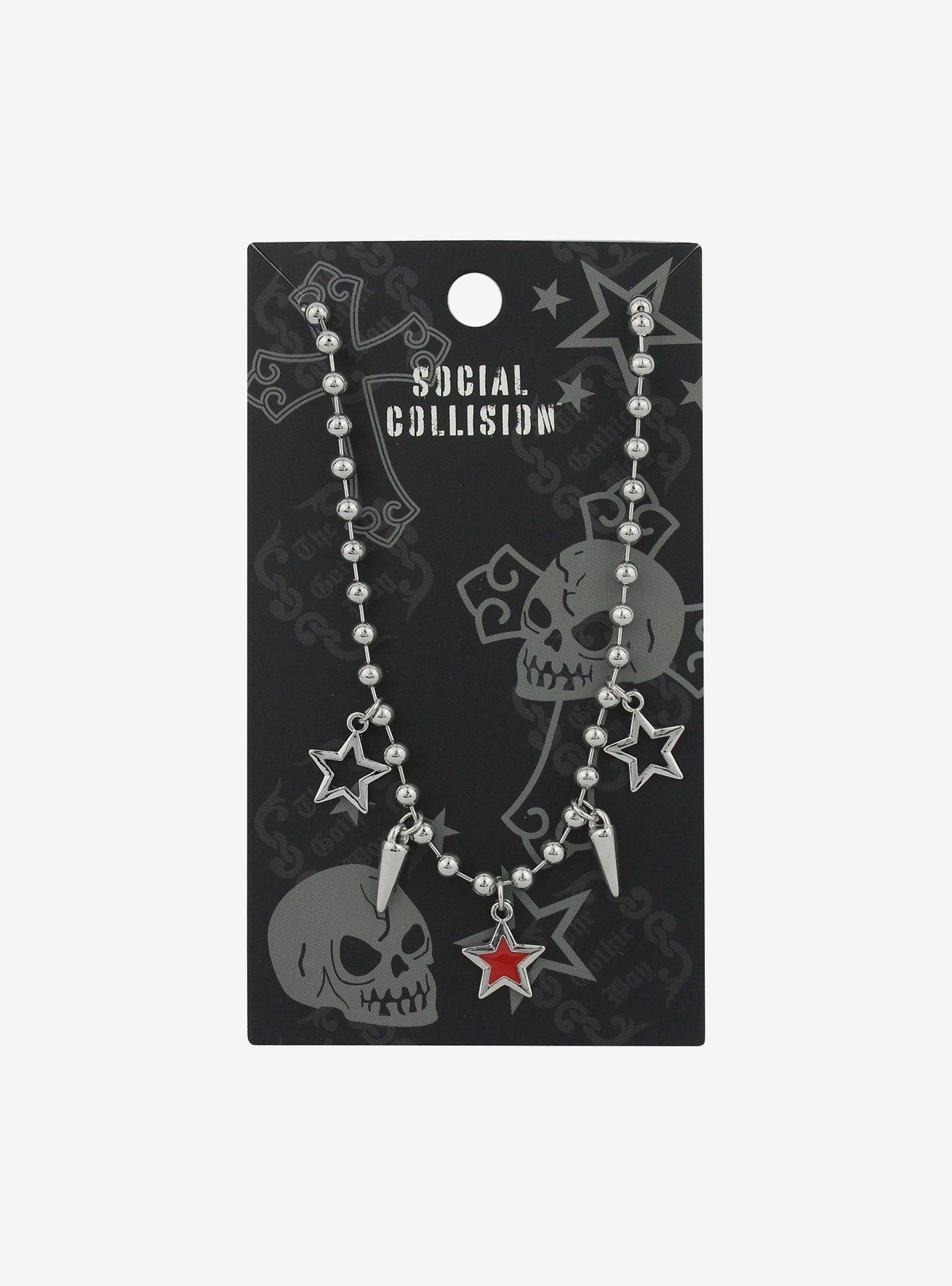 Social Collision Star Spike Ball Chain Necklace, , hi-res