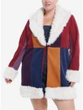 Cosmic Aura Burgundy & Purple Color-Block Faux Fur Trim Girls Coat Plus Size, IVORY, hi-res