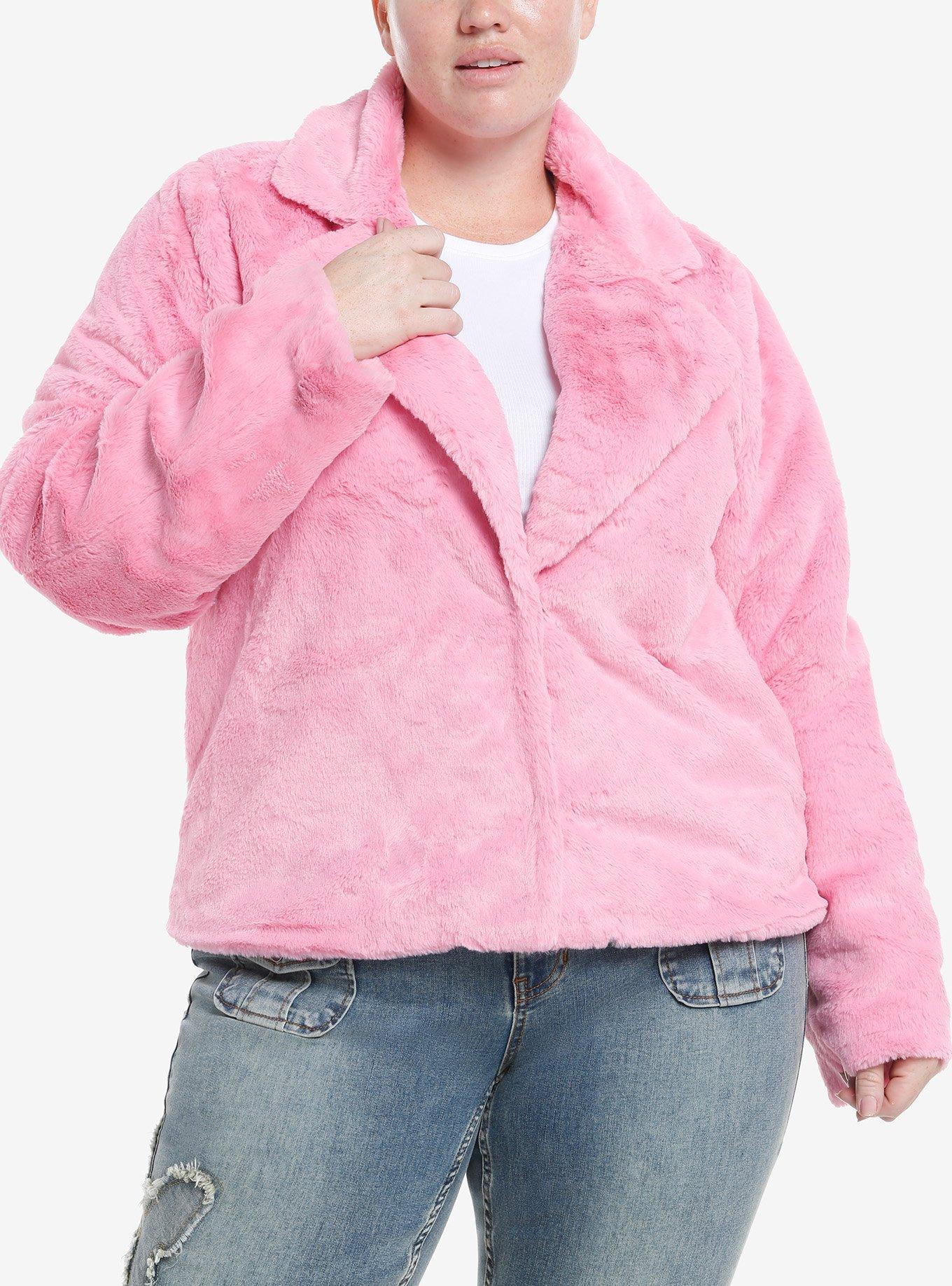 Sweet Society Pink Faux Fur Crop Girls Coat Plus Size, , hi-res