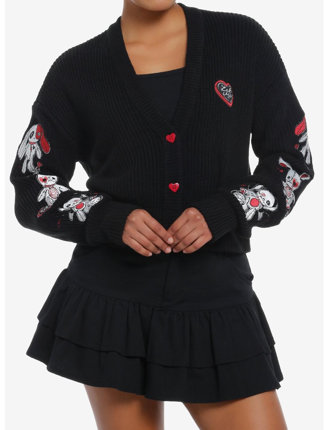 Social Collision Stitched Bunnies Girls Cardigan, RED, hi-res