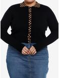 Social Collision Brown & Black Checkered Knit Girls Long-Sleeve Top Plus Size, BROWN, hi-res