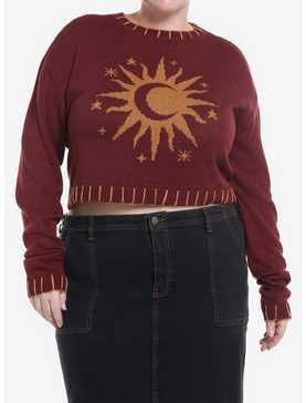 Cosmic Aura Gold Sun & Moon Crop Girls Sweater Plus Size, , hi-res