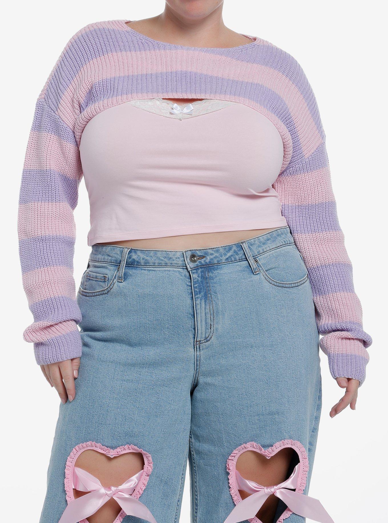 Pink & Lilac Bolero Girls Crop Shrug Plus Size, LILAC, hi-res