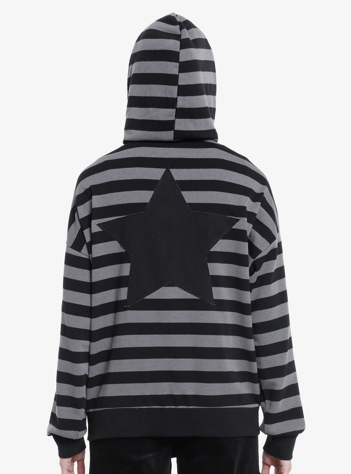 Social Collision Black & Grey Stripe Star Girls Hoodie, , hi-res