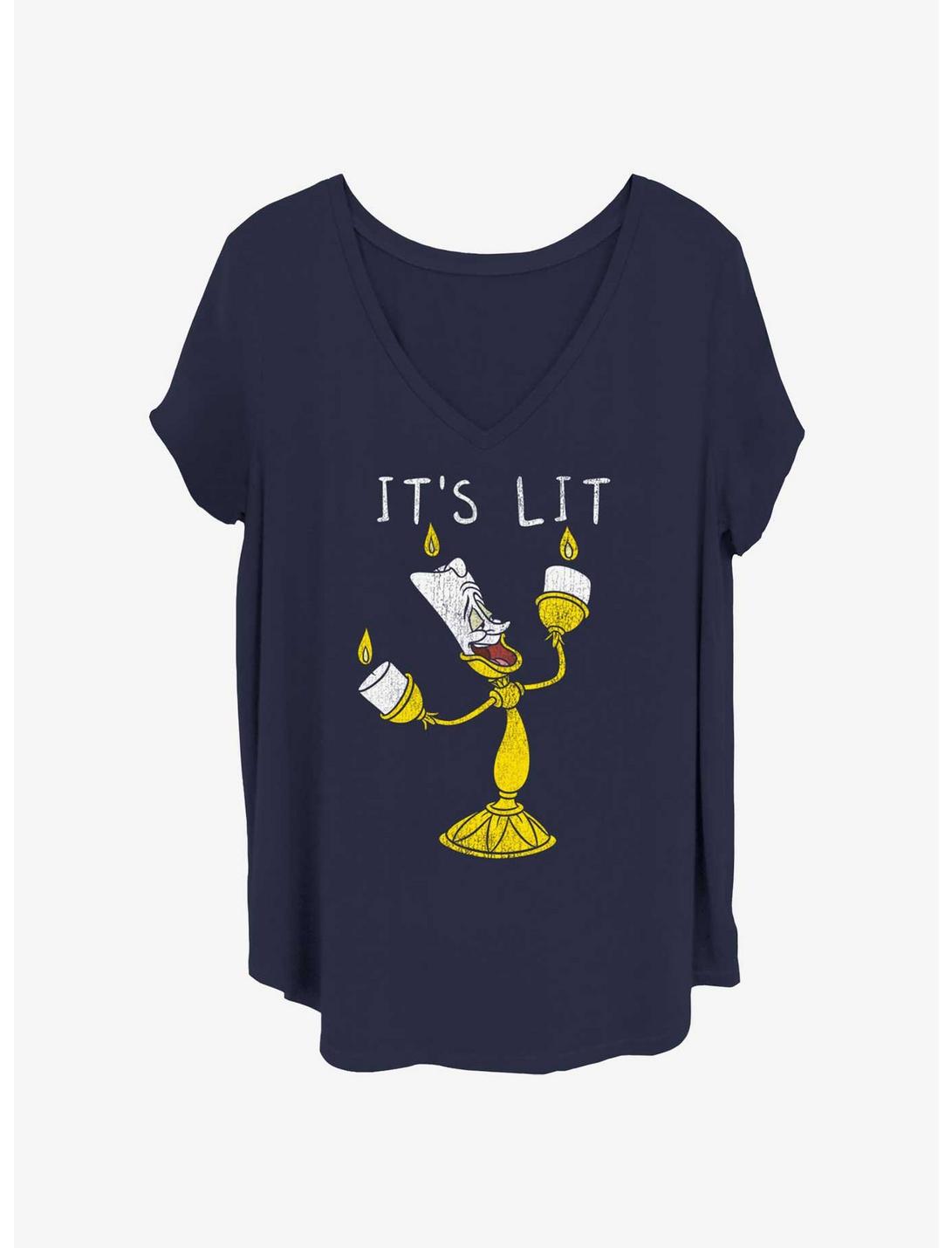 Disney Beauty and the Beast It's Lit Womens T-Shirt Plus Size, NAVY, hi-res