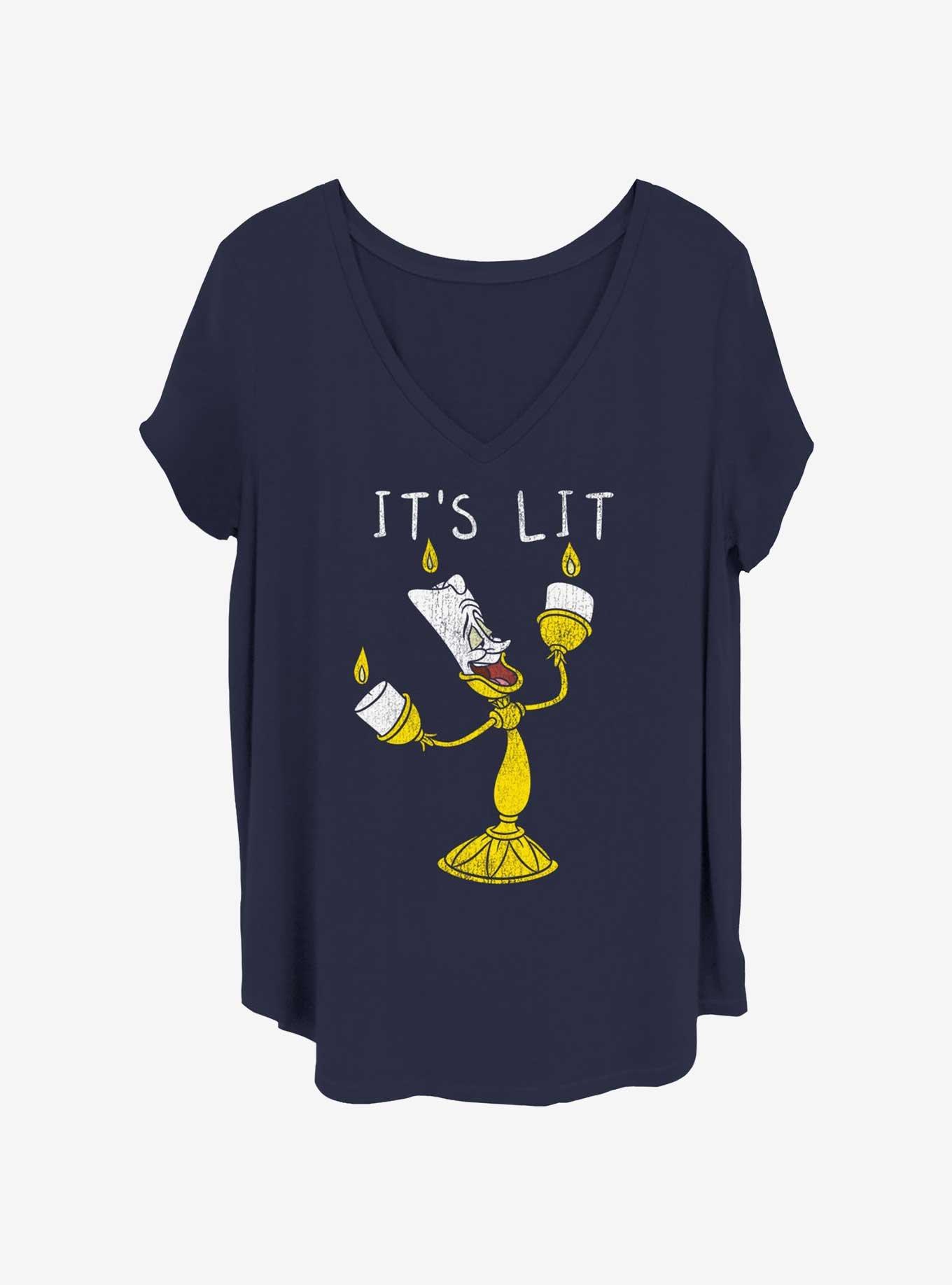 Disney Beauty and the Beast It's Lit Womens T-Shirt Plus Size, NAVY, hi-res