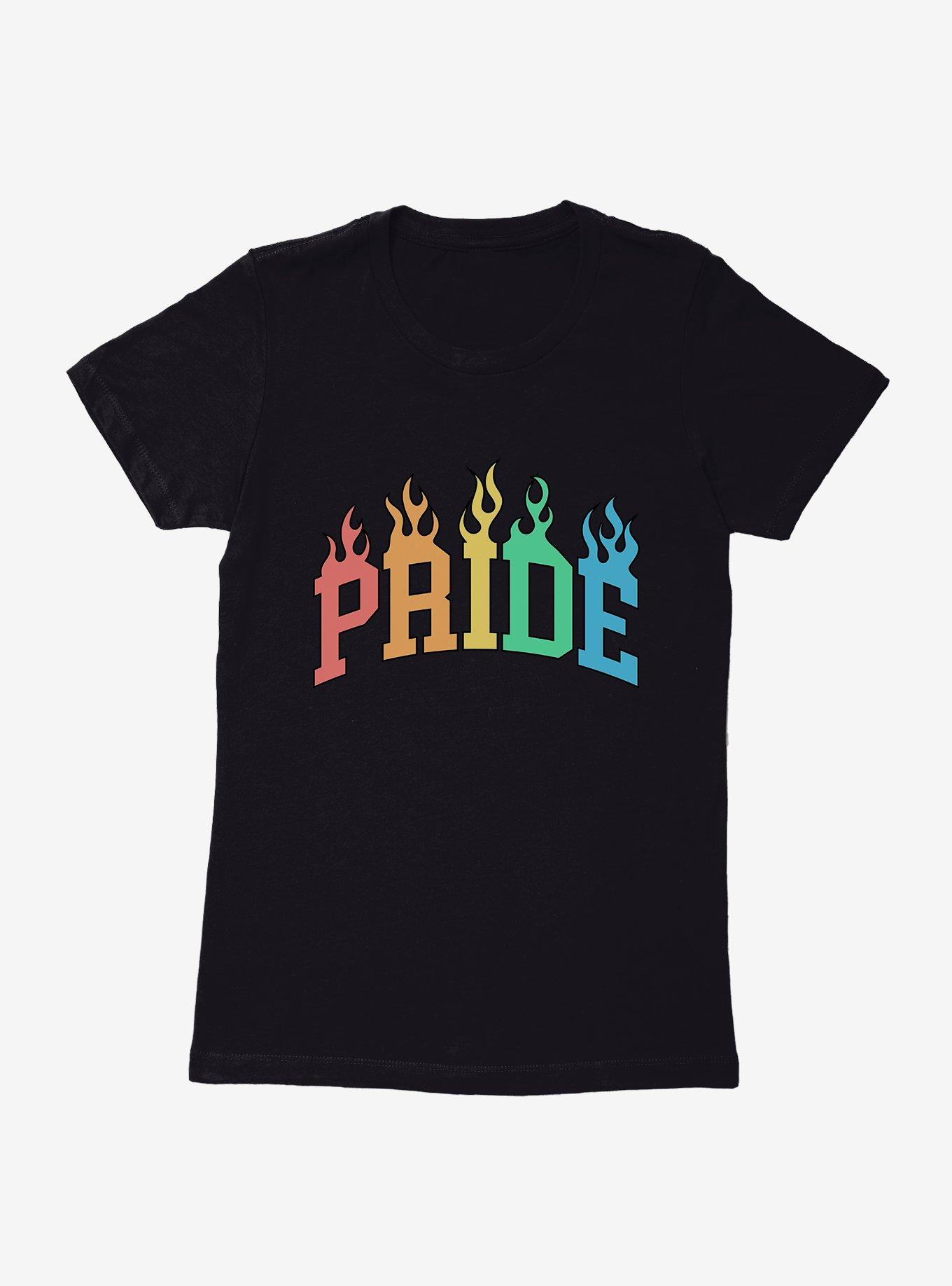 Pride Collegiate Pride Flames Womens T-Shirt, BLACK, hi-res