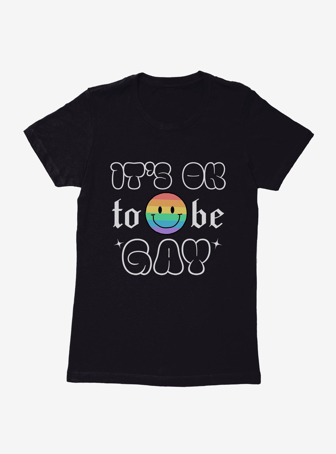 Pride It's Ok Smiley Rainbow Face Womens T-Shirt, BLACK, hi-res