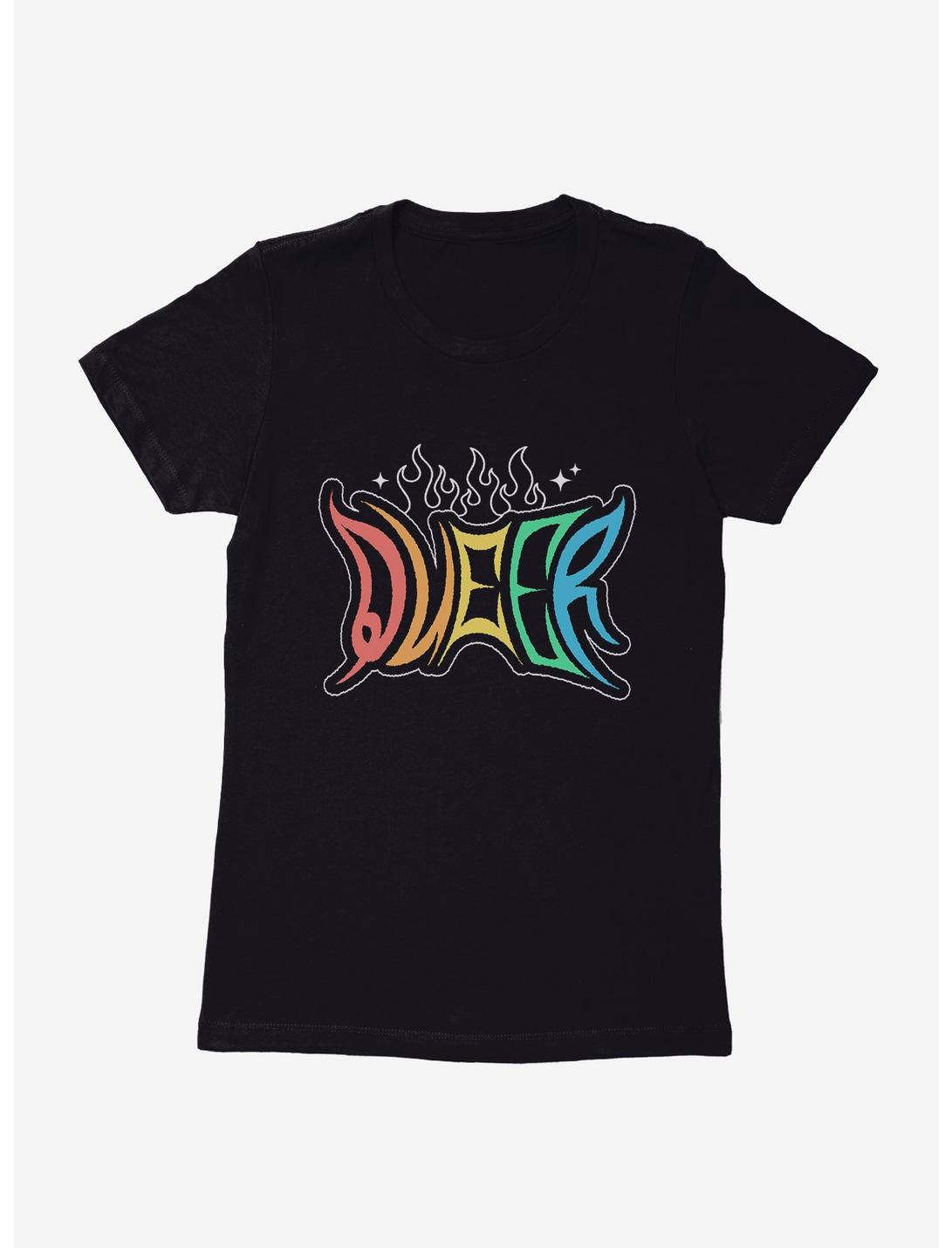Pride Queer Flames Womens T-Shirt, BLACK, hi-res