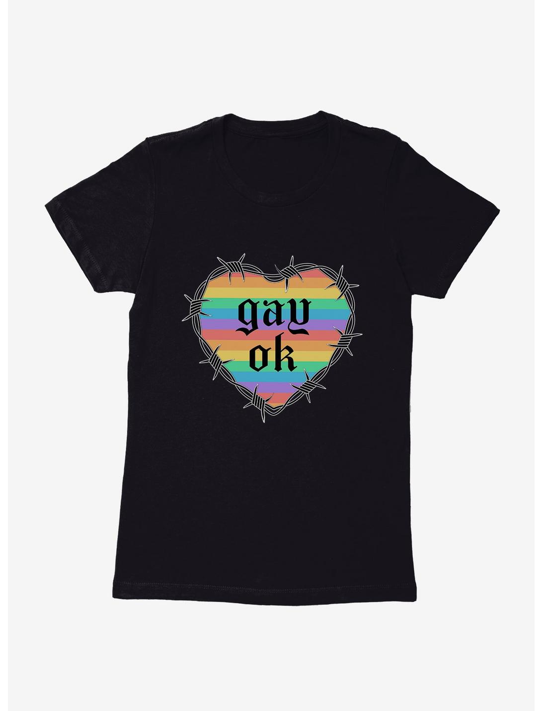Pride Gay Ok Rainbow Heart Womens T-Shirt, BLACK, hi-res