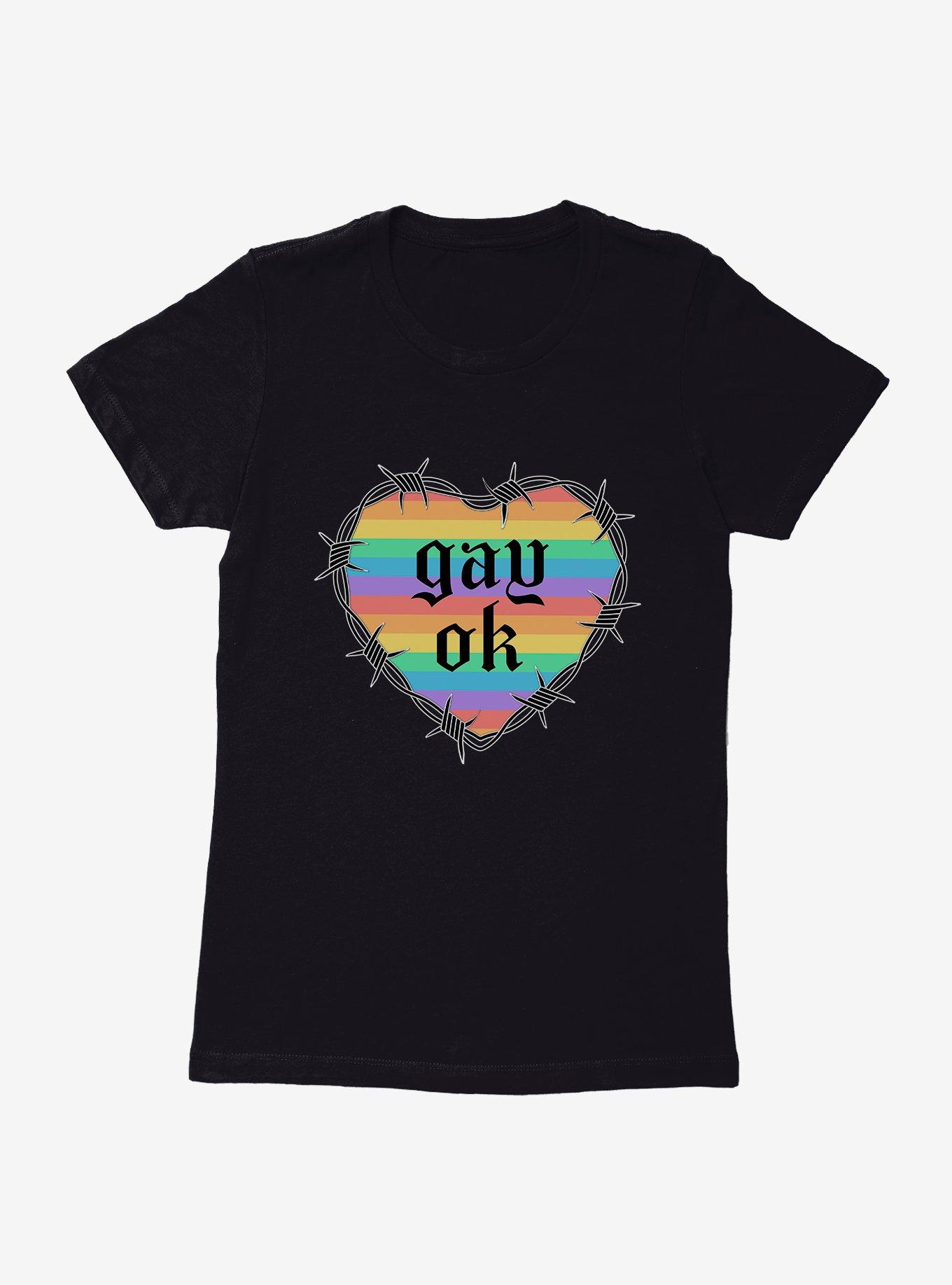 Pride Gay Ok Rainbow Heart Womens T-Shirt, BLACK, hi-res