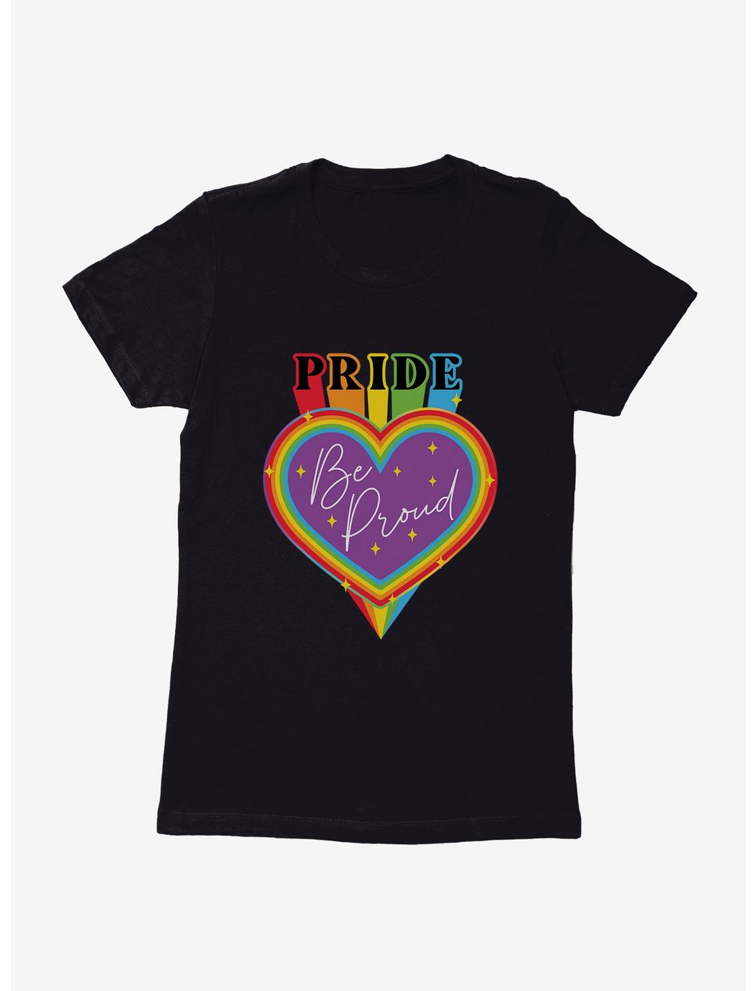 Pride Be Proud Heart Sparkles Womens T-Shirt, BLACK, hi-res