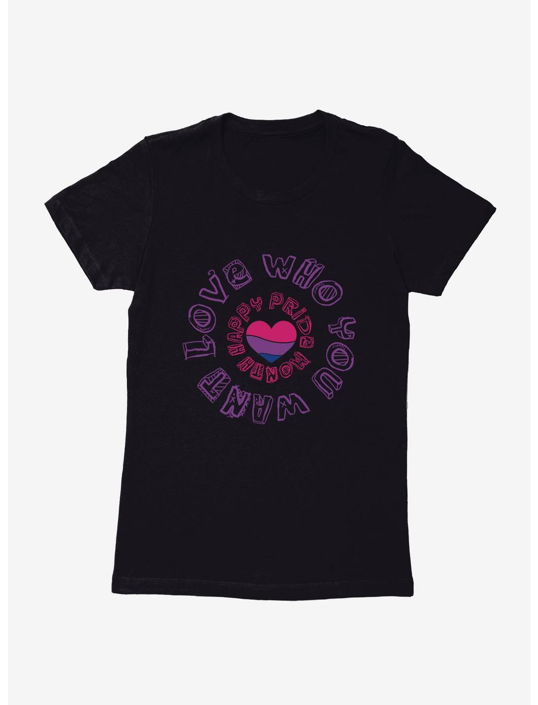 Pride Bisexual Heart Love Who You Want Womens T-Shirt, BLACK, hi-res