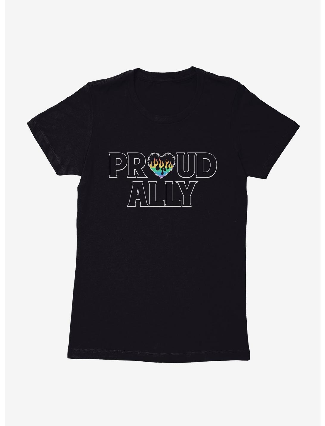 Pride Proud Ally Flames Womens T-Shirt, BLACK, hi-res