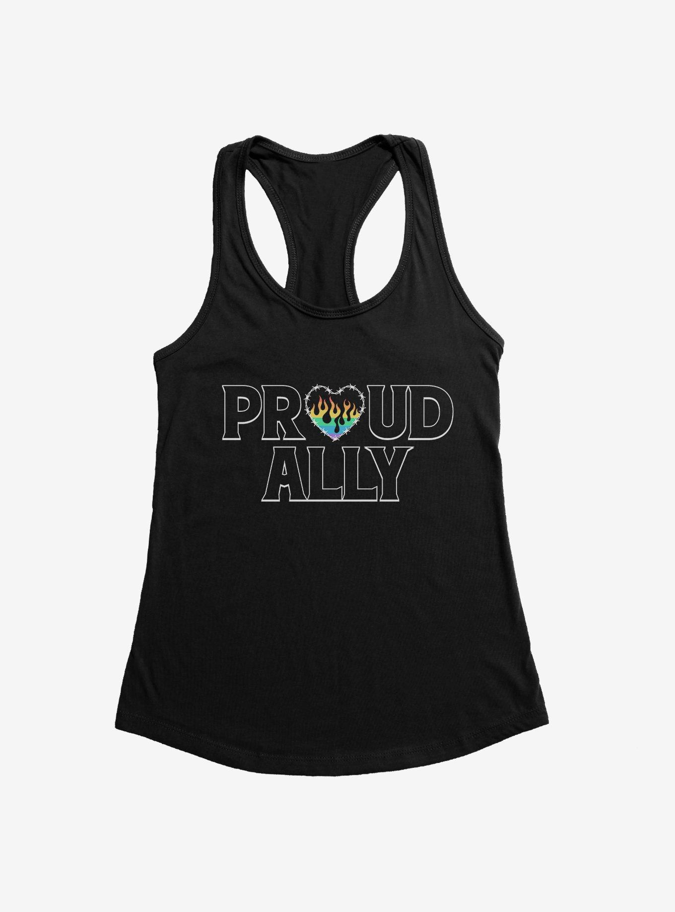 Pride Proud Ally Flames Womens Tank Top, BLACK, hi-res