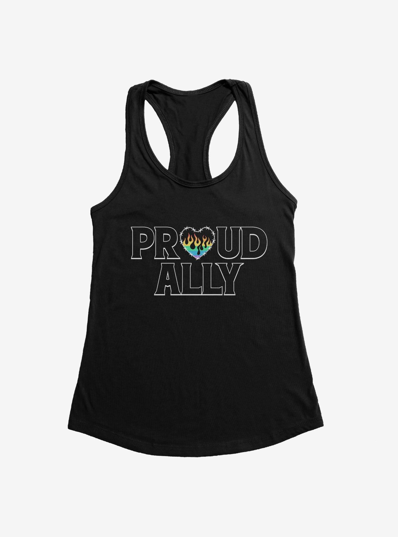 Pride Proud Ally Flames Womens Tank Top, BLACK, hi-res