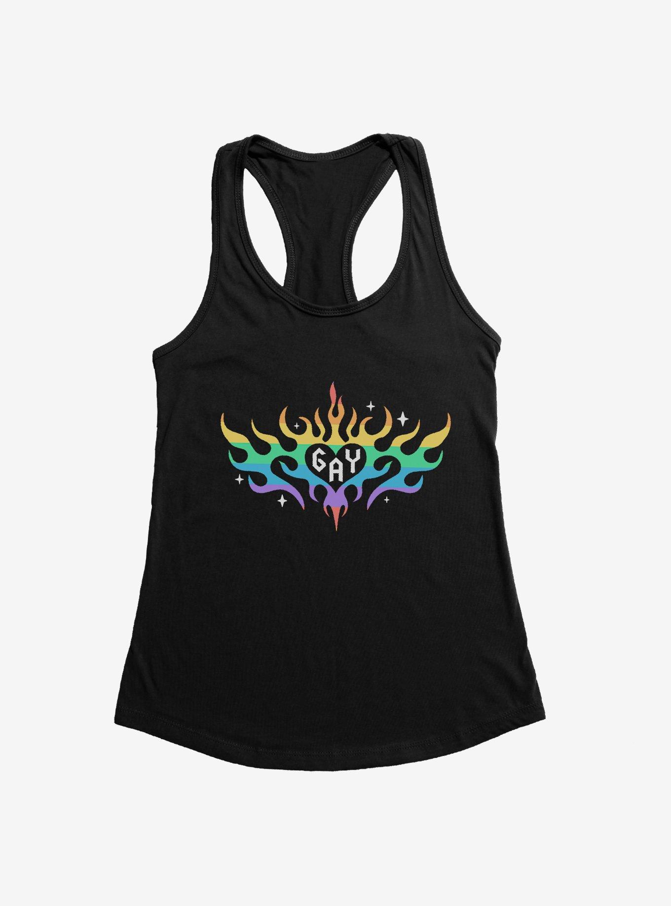 Pride Rainbow Flame Heart Womens Tank Top, BLACK, hi-res