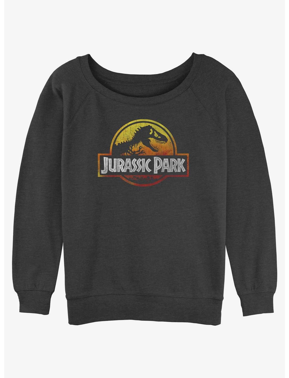 Jurassic Park Firey Logo Womens Slouchy Sweatshirt, CHAR HTR, hi-res
