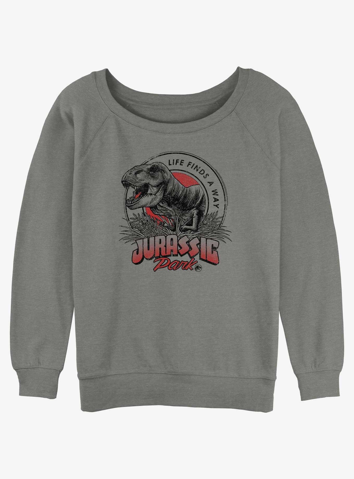 Jurassic Park T-Rex Logo Womens Slouchy Sweatshirt, GRAY HTR, hi-res