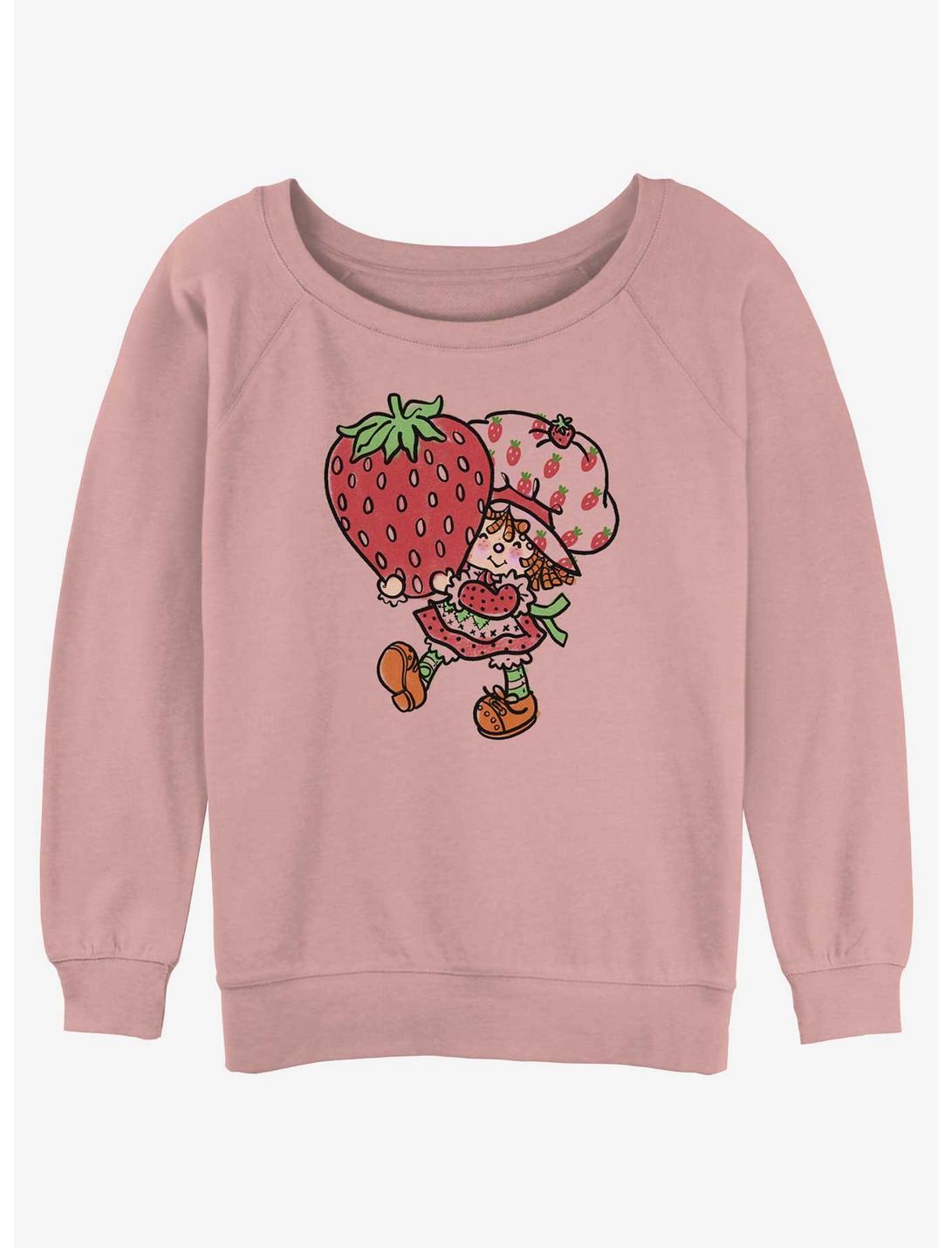 Strawberry Shortcake Big Strawberry Womens Slouchy Sweatshirt - PINK