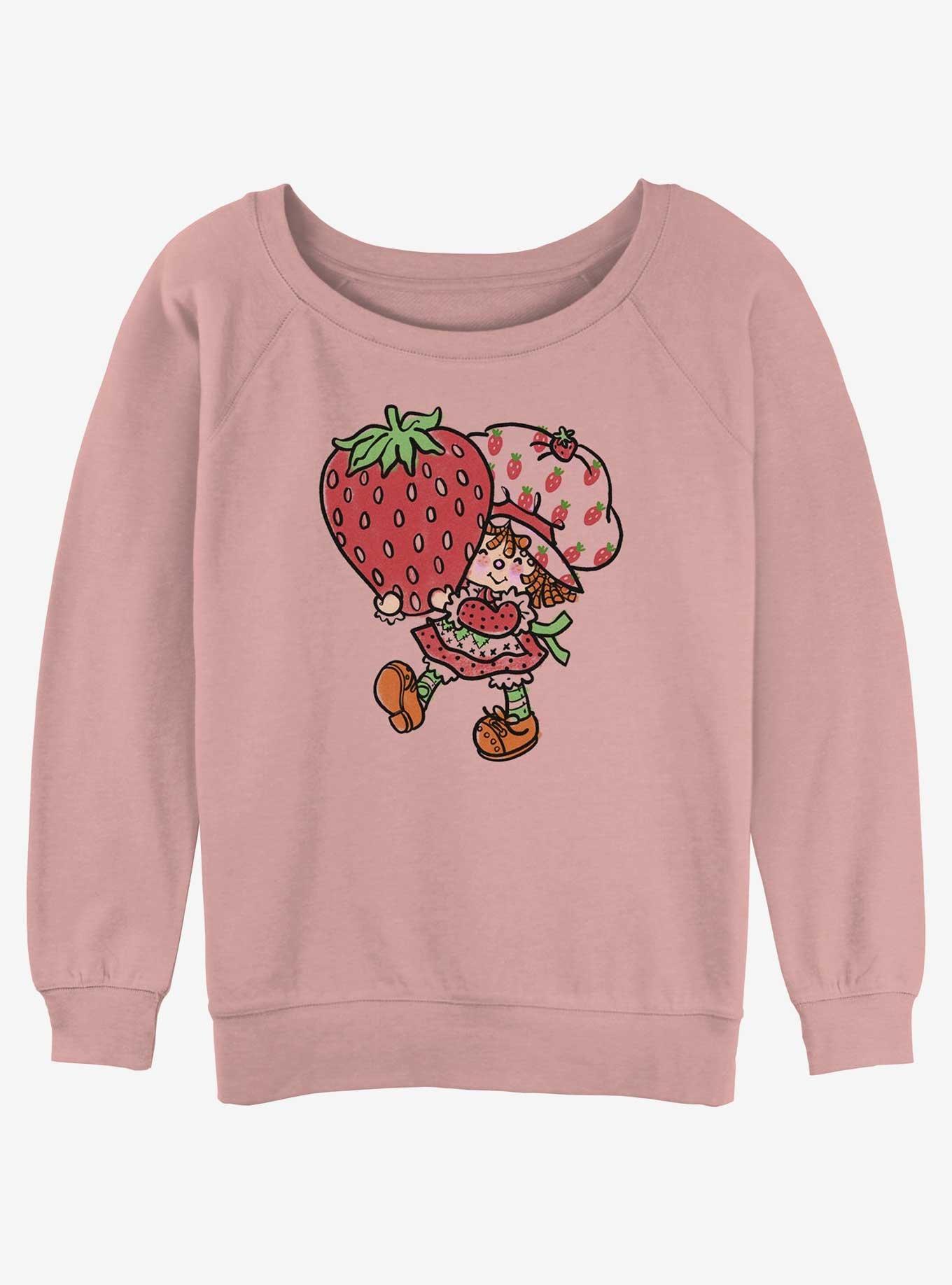 Strawberry Shortcake Big Strawberry Womens Slouchy Sweatshirt - PINK